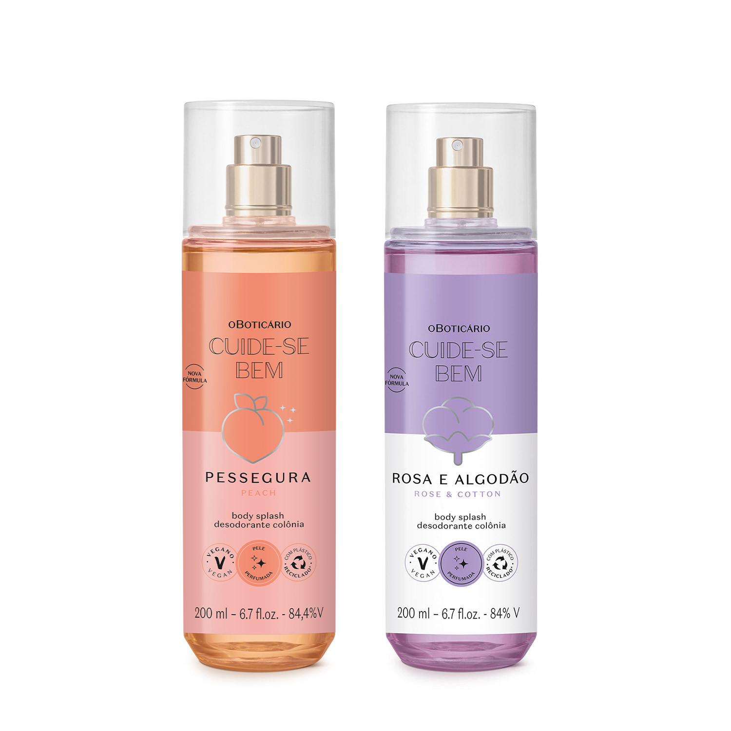Combo Body Splash Cuide - se Bem: Pessegura 200ml + Rosa e Algodão 200ml Combo Body Splash Cuide - se Bem: Pessegura 200ml + Rosa e Algodão 200ml