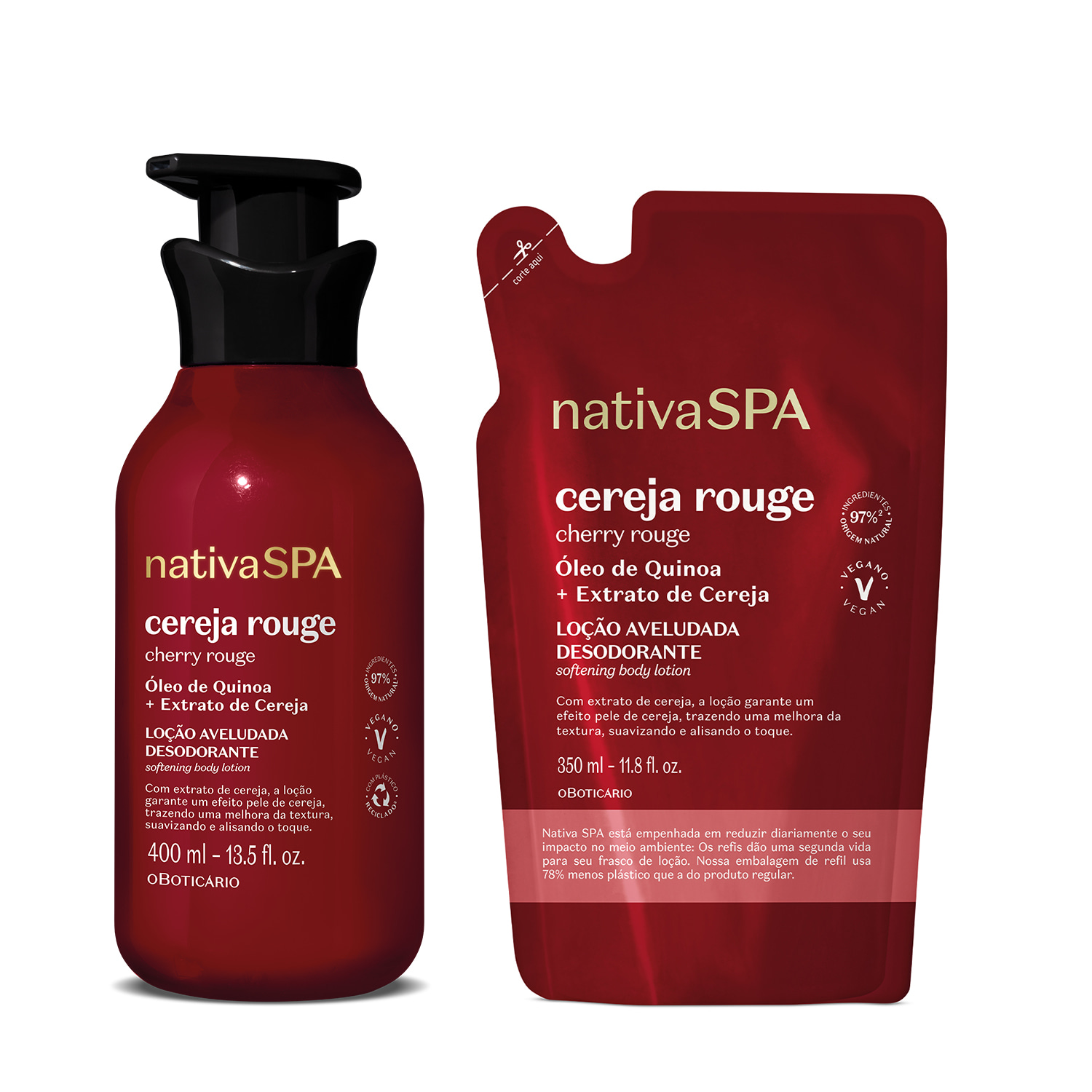 Combo Nativa Spa Cereja Rouge: Loção Corporal 400ml + Refil 350ml Combo Nativa Spa Cereja Rouge: Loção Corporal 400ml + Refil 350ml