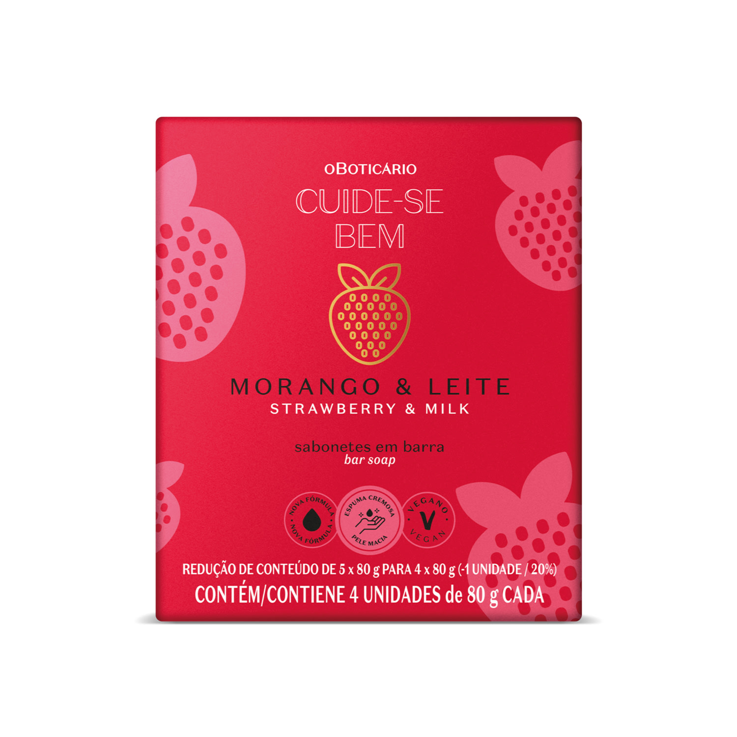 Combo Cuide-se Bem Morango e Leite: Loção Corporal 400ml + Body Splash 200ml + Sabonetes em Barra 4x80g cada