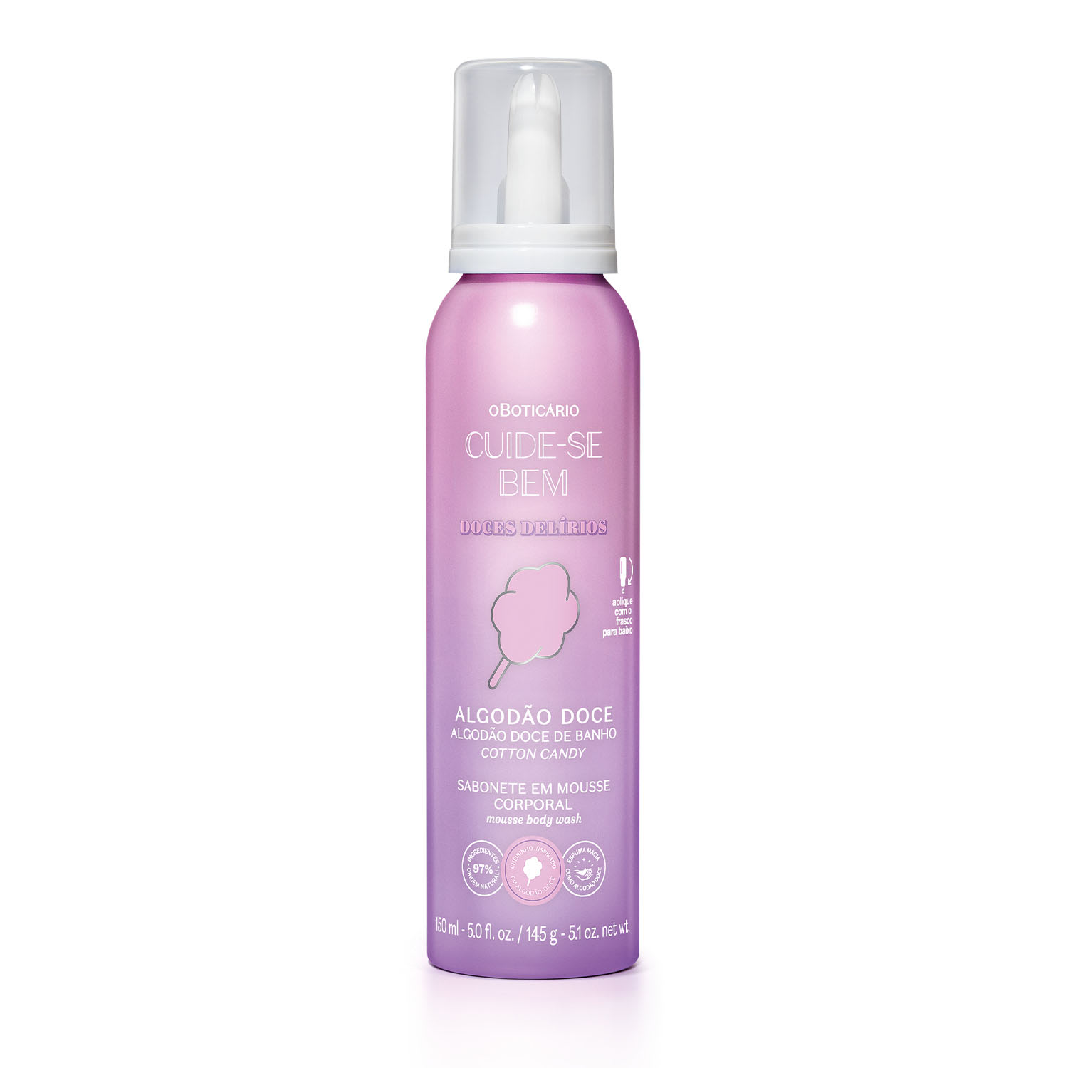 Combo Cuide-se Bem Doces Delírios Algodão Doce: Body Splash 200ml+ Sabonete Em Mousse Corporal 150ml + Nécessarie Rosa
