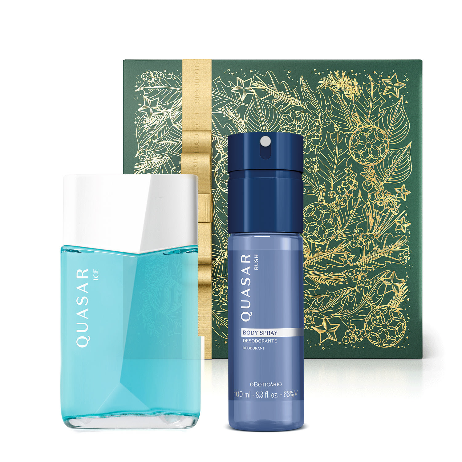 Combo Presente Quasar: Ice Desodorante 100ml + Body Spray Rush 100ml + Caixa Presenteável Combo Presente Quasar: Ice Desodorante 100ml + Body Spray Rush 100ml + Caixa Presenteável