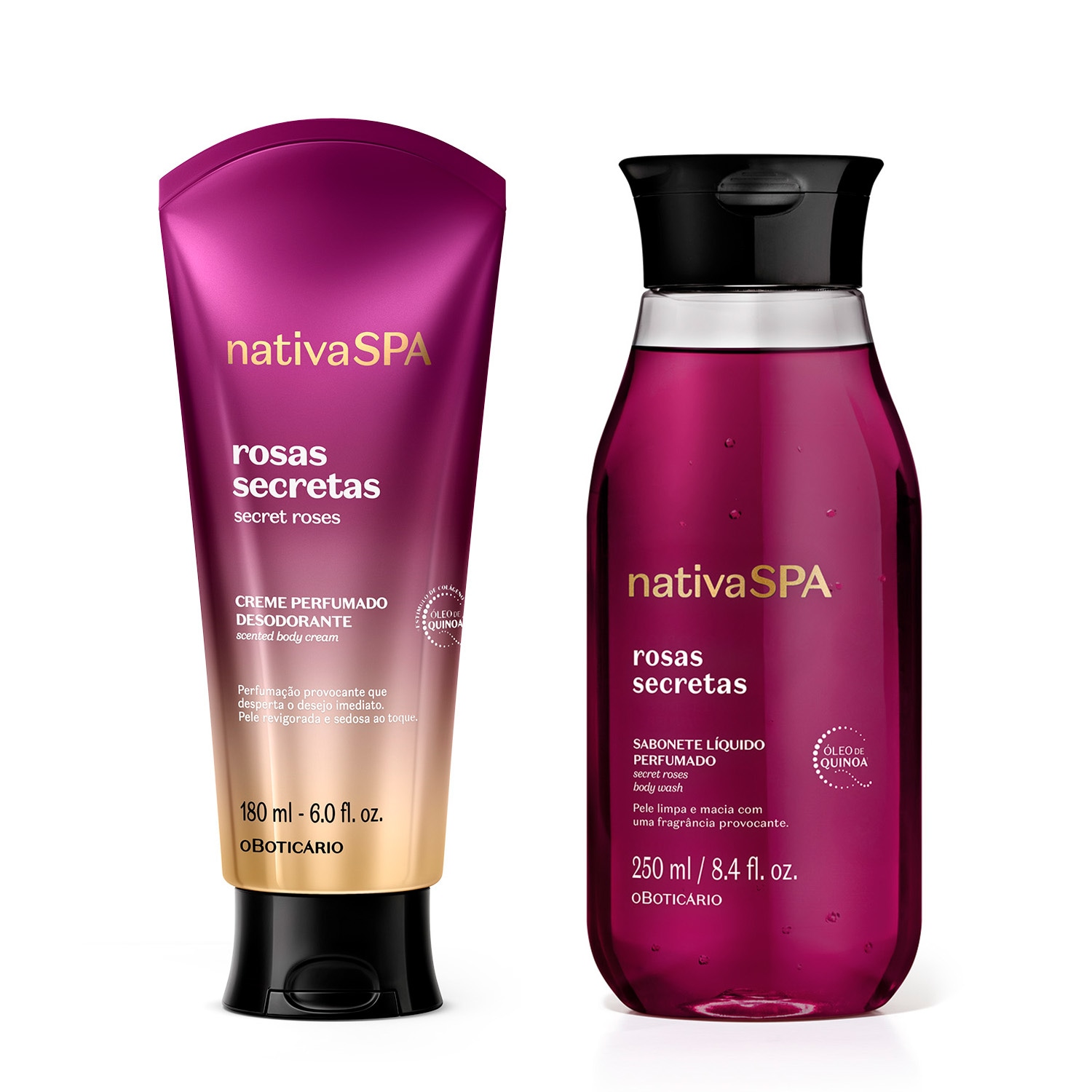 Combo Nativa SPA Rosas Secretas: Sabonete Líquido 250ml + Creme Perfumado Corporal 180ml Combo Nativa SPA Rosas Secretas: Sabonete Líquido 250ml + Creme Perfumado Corporal 180ml
