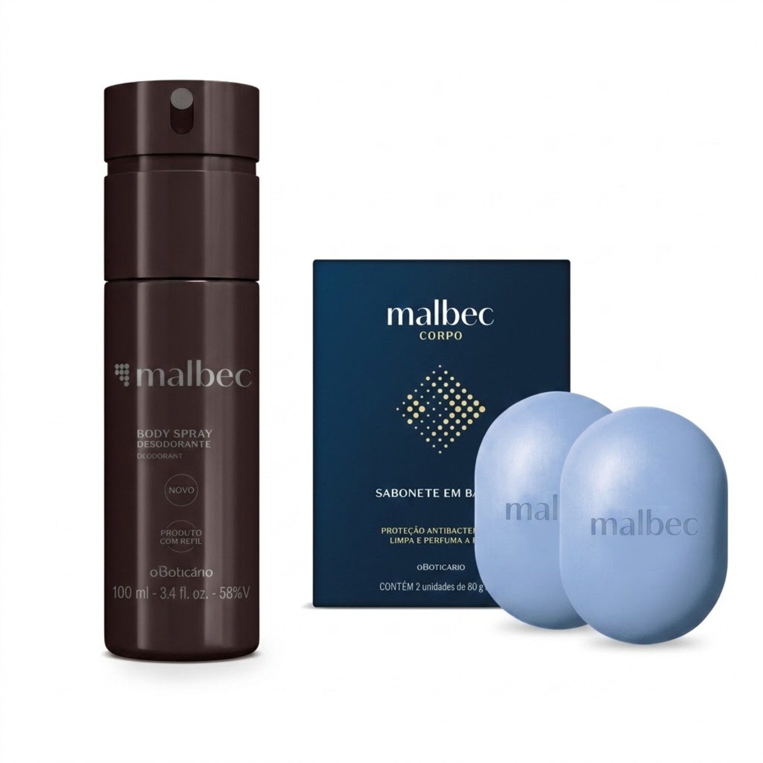 Combo Malbec Cuidados: Sabonete Em Barra 2x80g + Body Spray 100ml Combo Malbec Cuidados: Sabonete Em Barra 2x80g + Body Spray 100ml