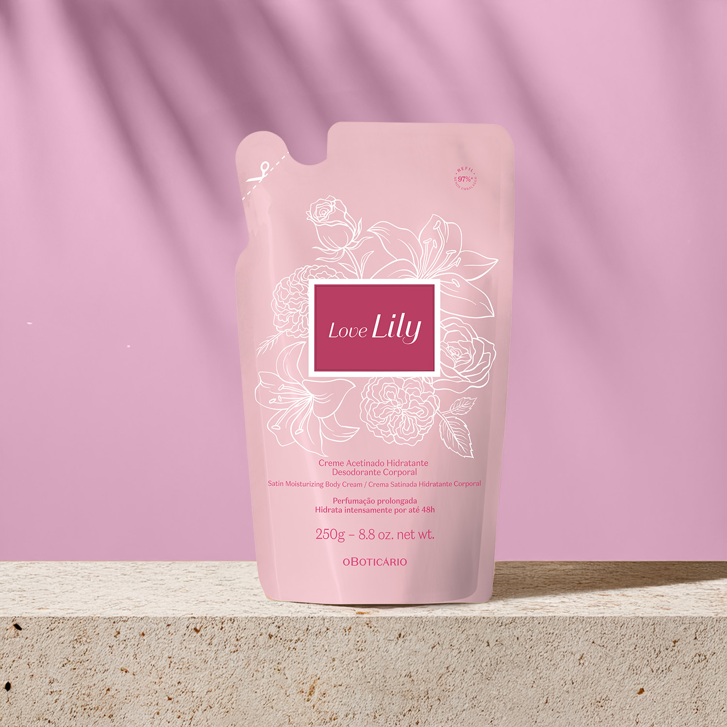 Refil Creme Acetinado Desodorante Hidratante Corporal Love Lily 250g