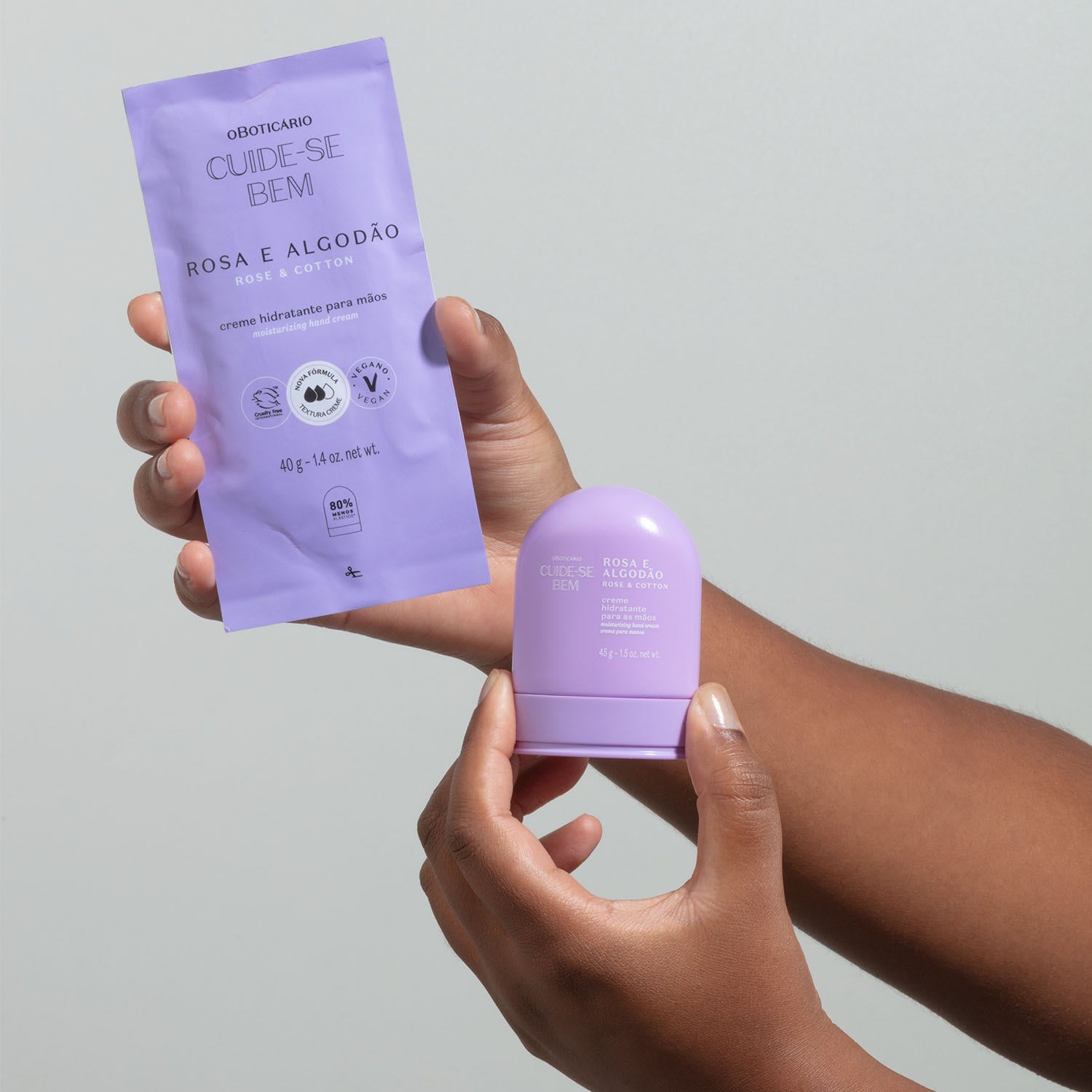 Refil Creme Hidratante para Mãos Cuide-se Bem Rosa e Algodão 40g