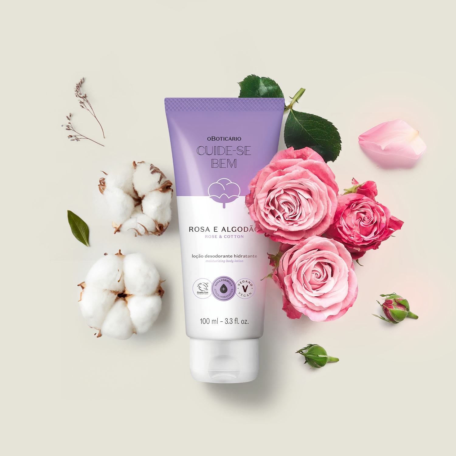 Loção Desodorante Hidratante Corporal Cuide-se Bem Rosa e Algodão 200ml