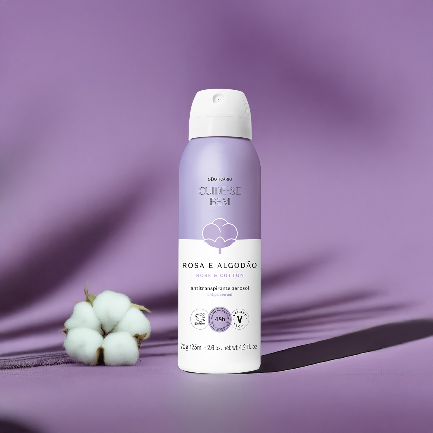 Desodorante Antitranspirante Aerosol Cuide-se Bem Rosa e Algodão 75g/125ml