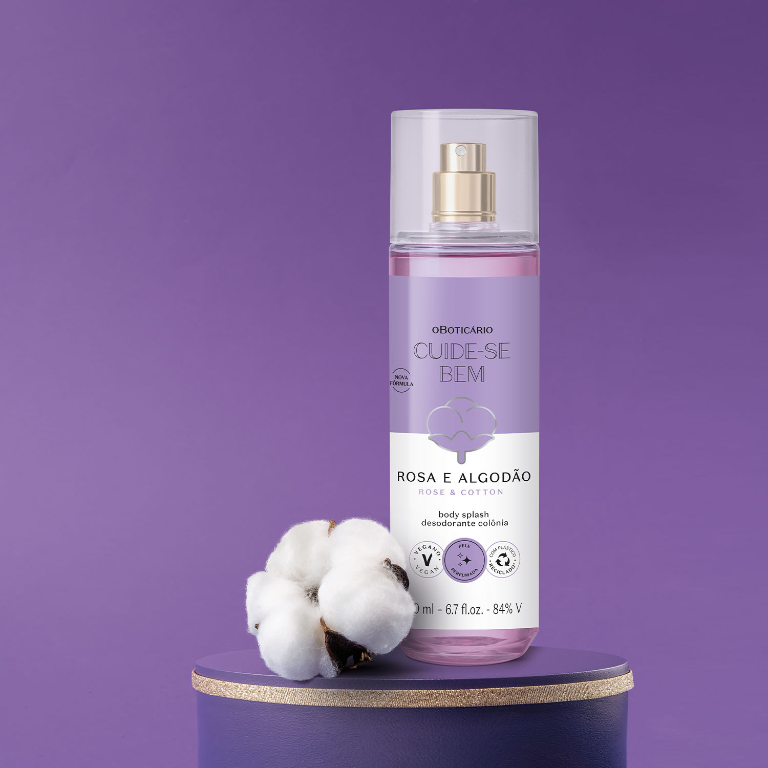 Body Splash Desodorante Colônia Cuide-se Bem Rosa e Algodão 200ml