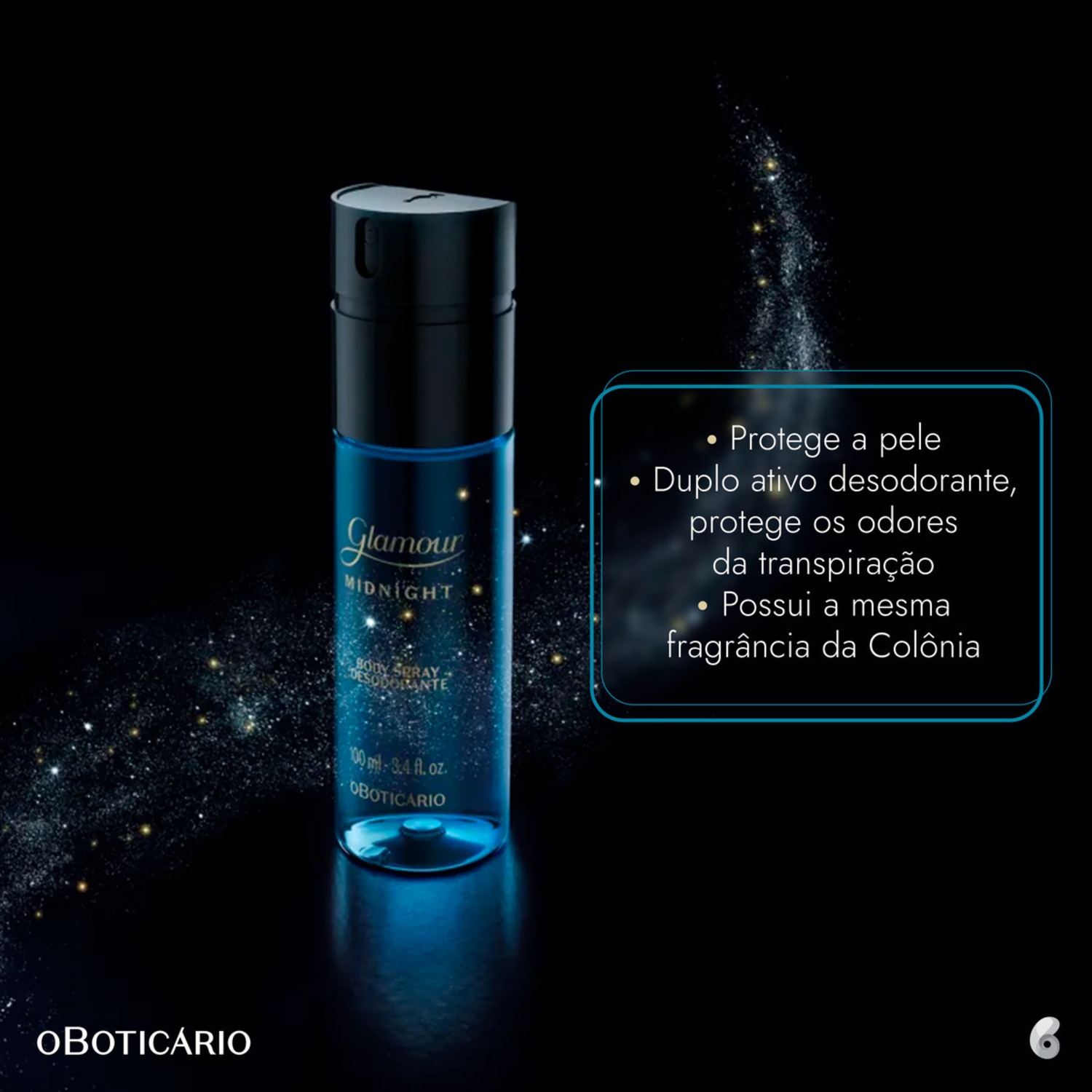 Perfume Glamour Midnight Desodorante Colônia O Boticário 75ml