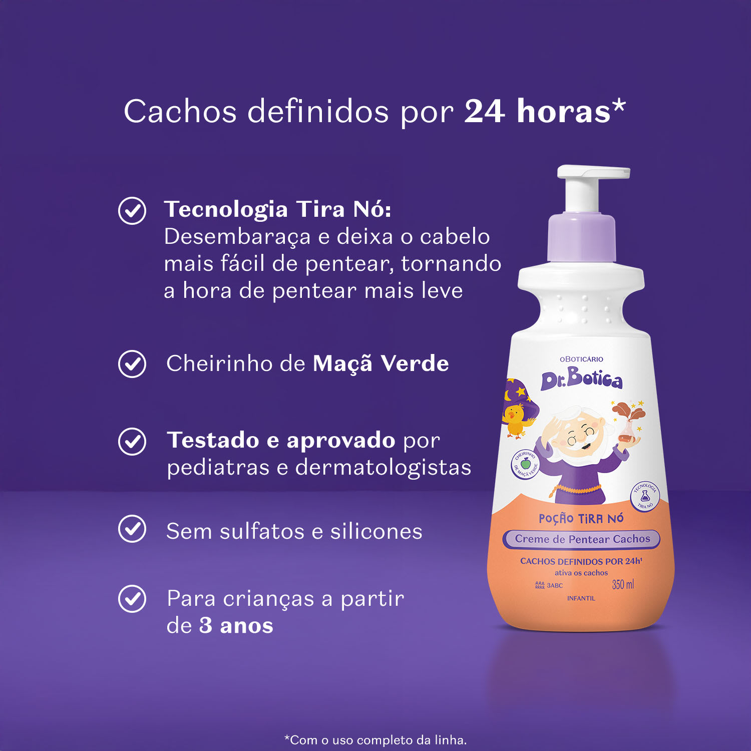 Creme Para Pentear Infantil Cabelos Cacheados 3 ABC Dr.Botica Poção Tira Nó 350ml