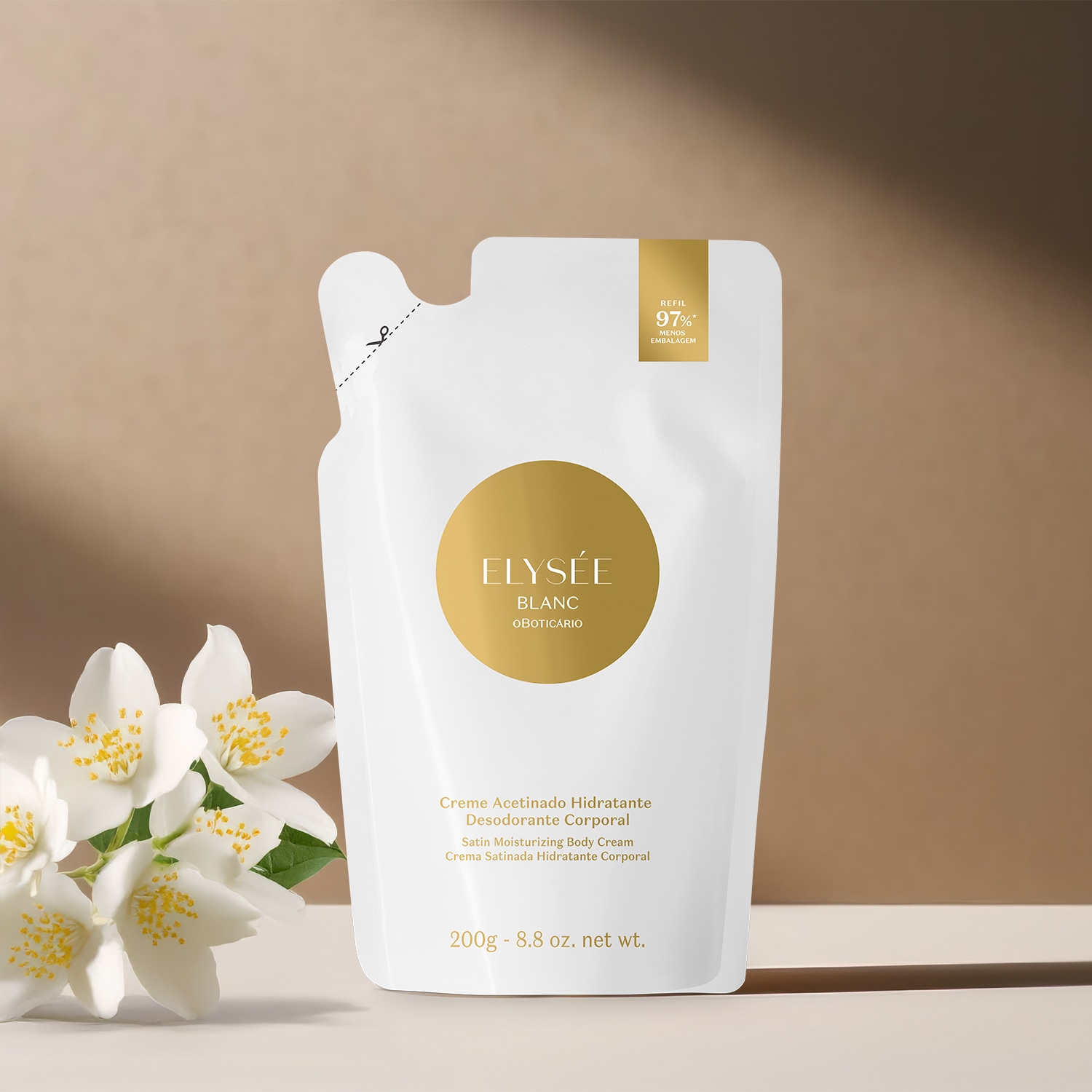 Refil Creme Desodorante Hidratante Corporal Acetinado Elysée Blanc 200g