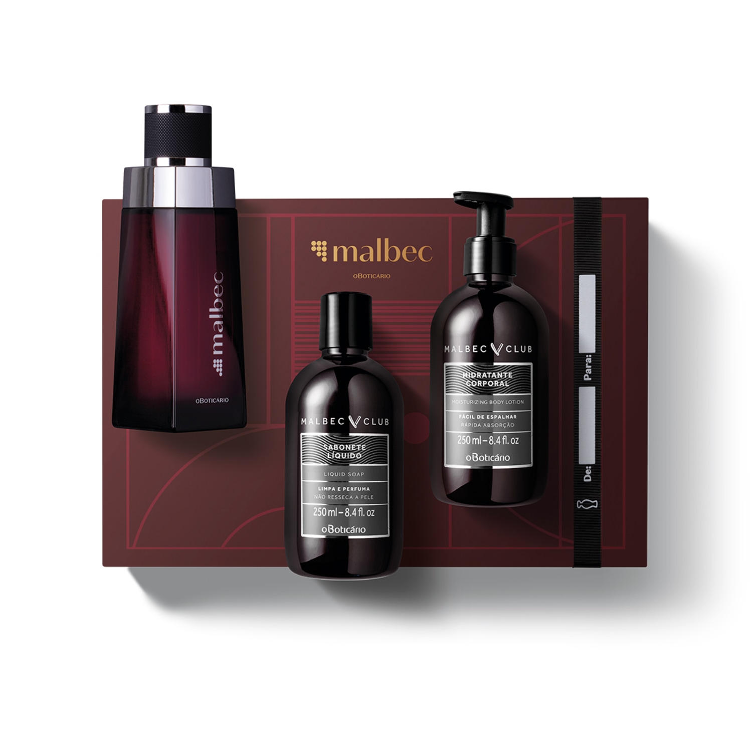 Kit Presente Malbec: Desodorante Colônia 100ml + Loção Corporal 250ml + Sabonete Líquido Corporal 250ml