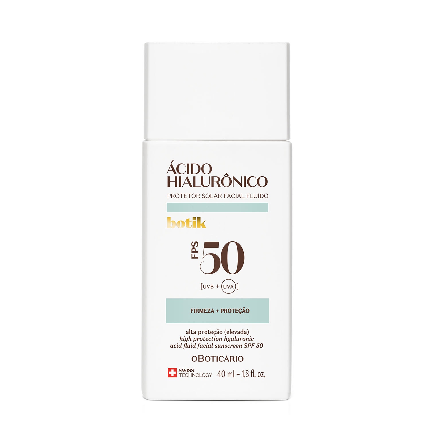 Protetor Solar Facial Fluido FPS 50 Botik Ácido Hialurônico 40ml Protetor Solar Facial Fluido FPS 50 Botik Ácido Hialurônico 40ml