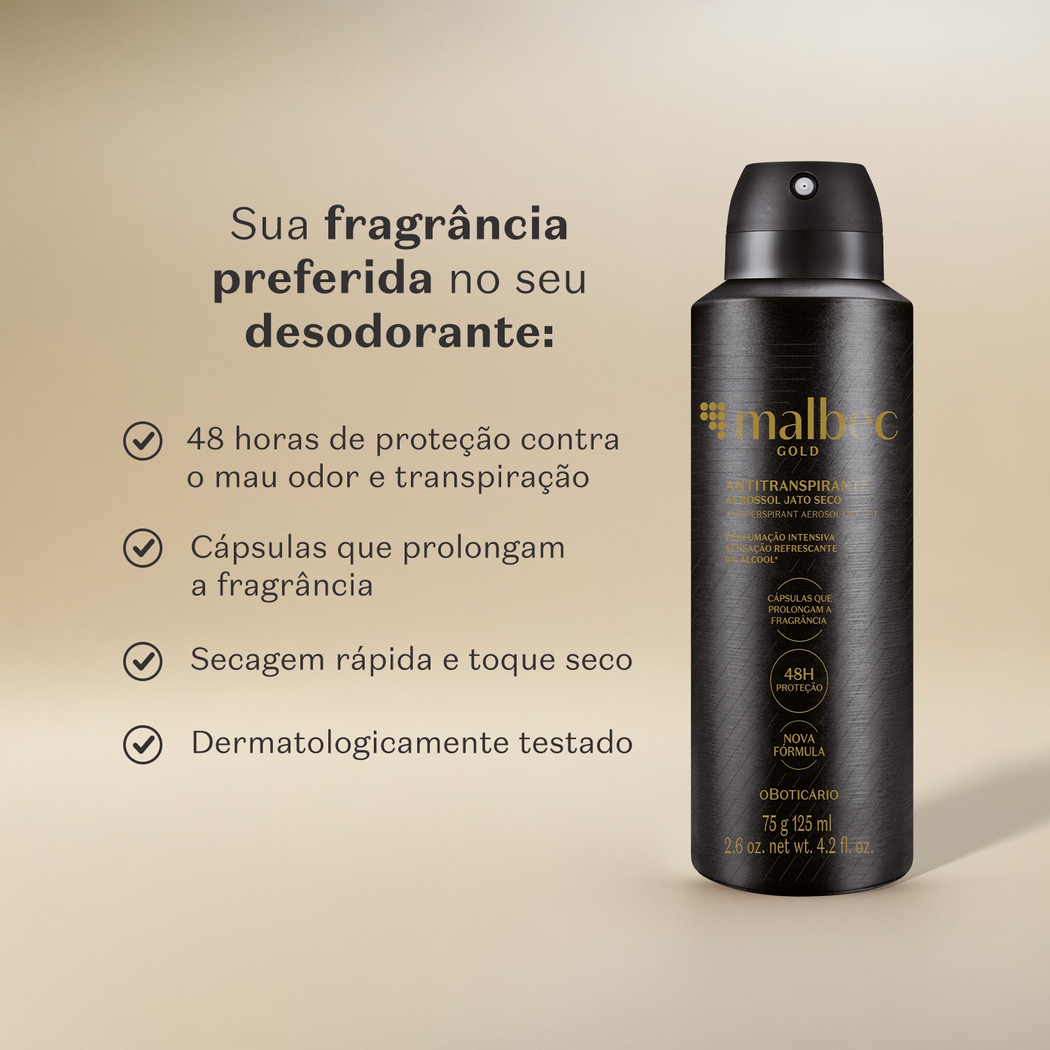 Desodorante Antitranspirante Aerossol Malbec Gold 75g/125ml