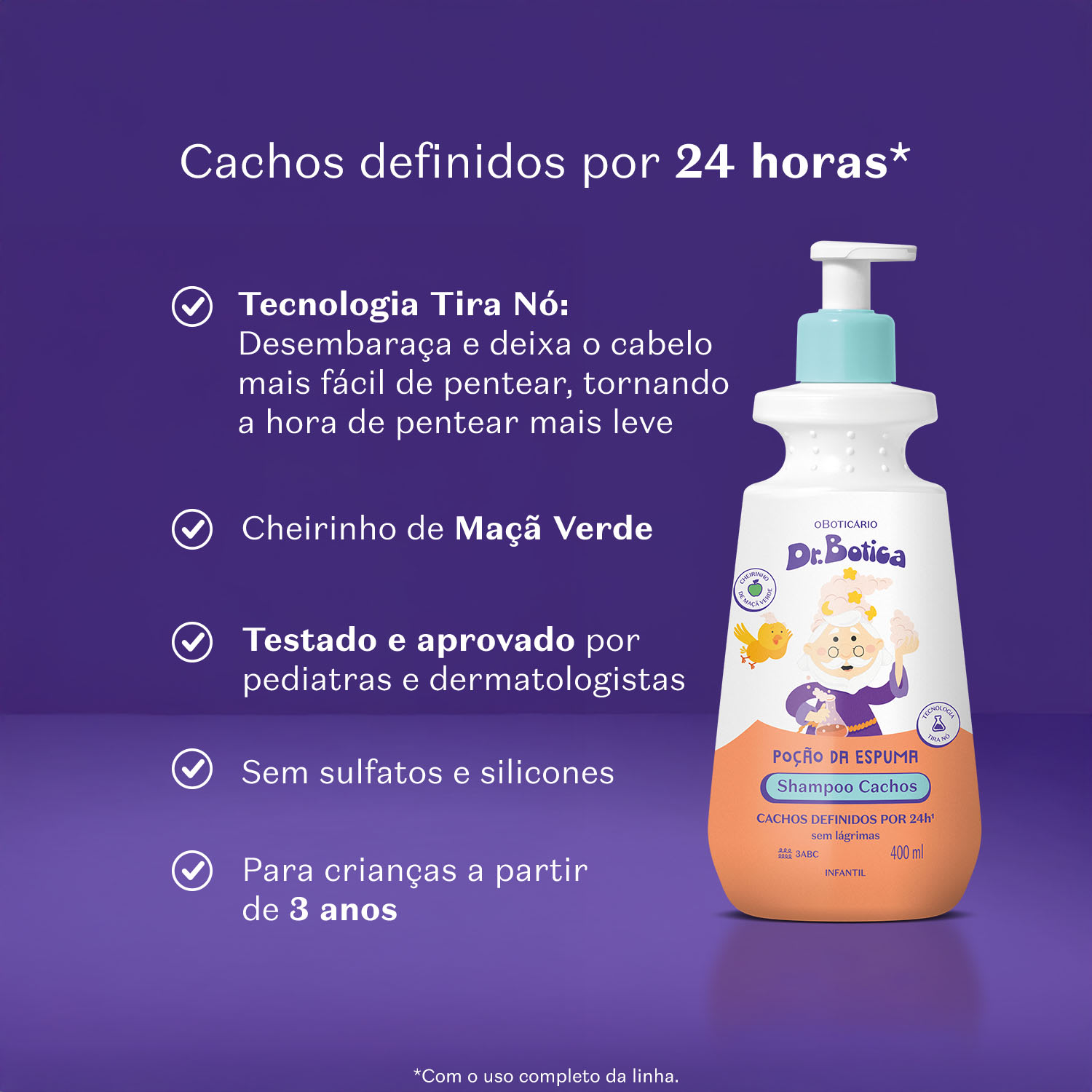 Shampoo Infantil Cabelos Cacheados 3 ABC Dr.Botica Poção da Espuma 400ml
