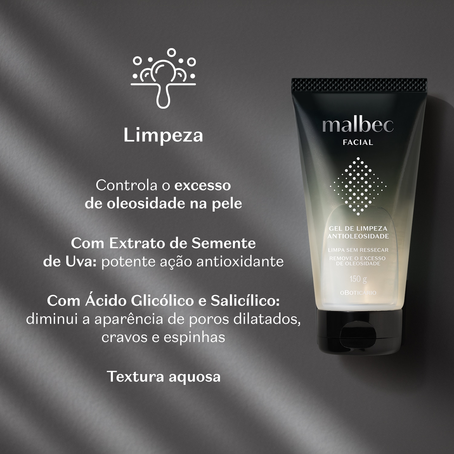 Gel de Limpeza Antioleosidade Malbec Facial 150g
