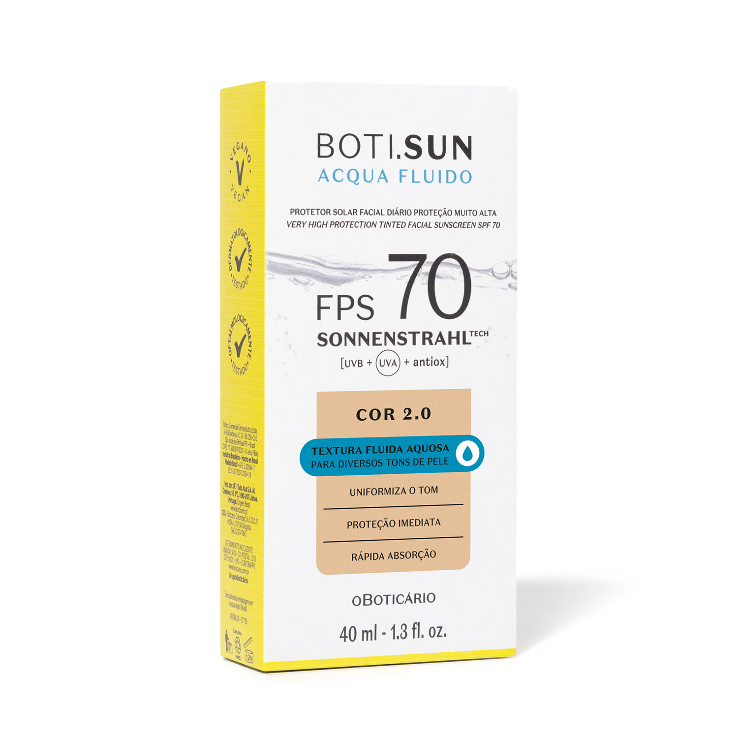 Protetor Solar Facial Com Cor FPS70 Boti.Sun 2.0 40ml