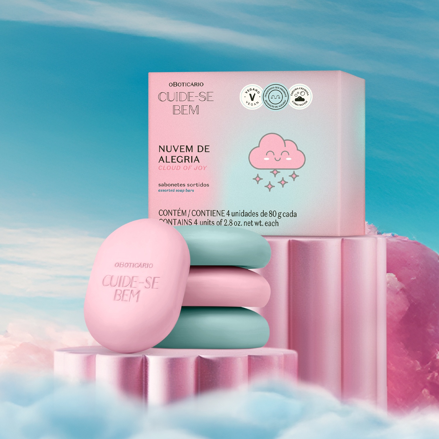 Kit Sabonetes Sortidos Cuide-se Bem Nuvem de Alegria 4x80g