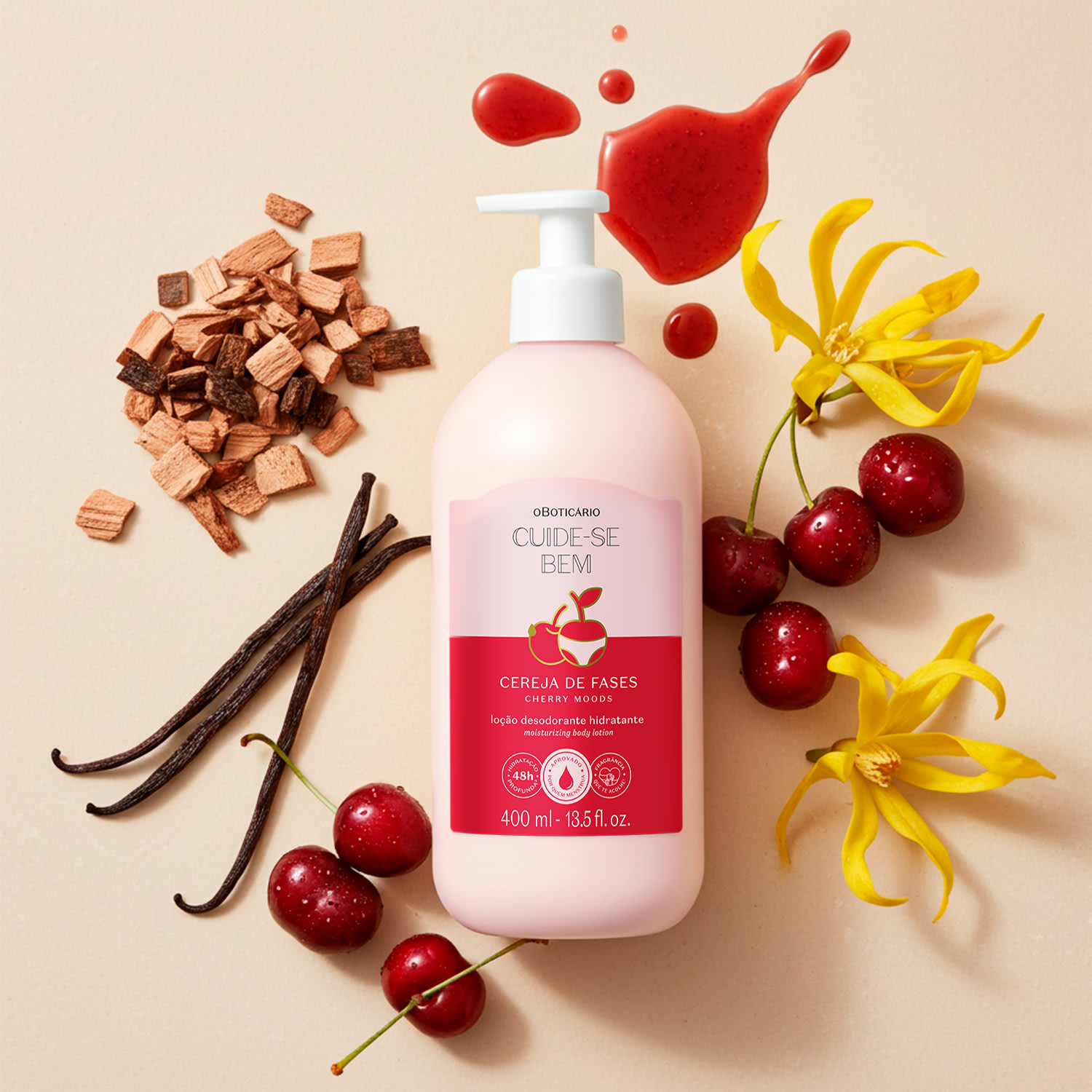 Loção Desodorante Hidratante Corporal Cuide-se Bem Cereja De Fases 400ml