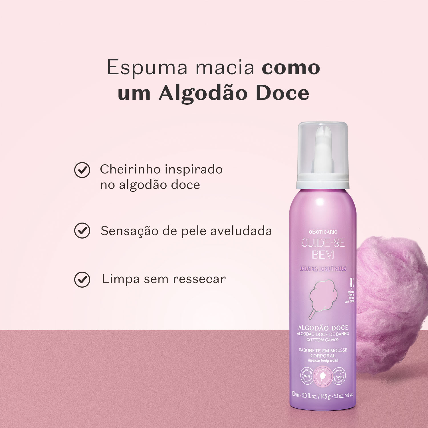 Sabonete Em Mousse Corporal Cuide-se Bem Doces Delírios Algodão Doce 150ml