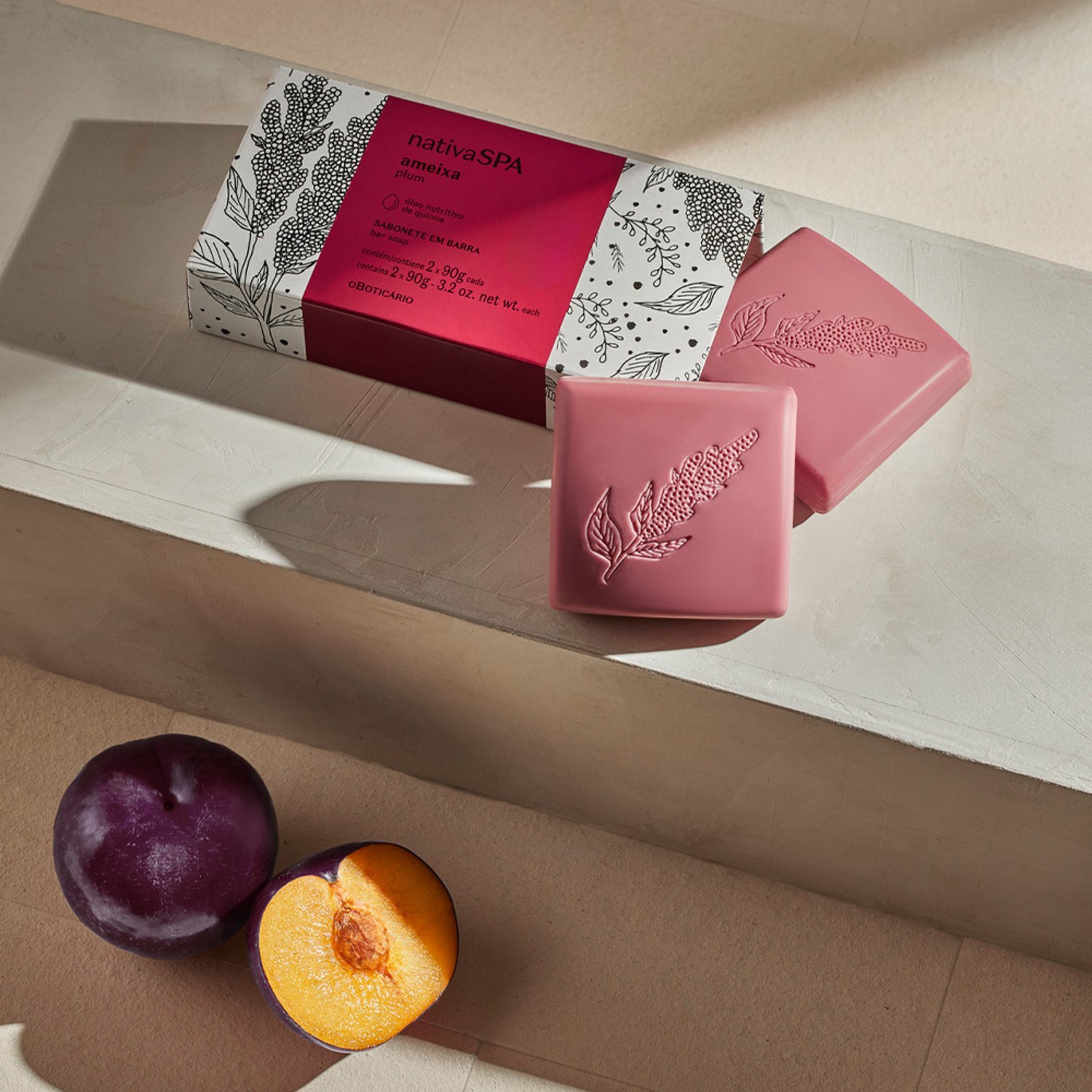 Kit Sabonetes em Barra Nativa SPA Ameixa 2X90g
