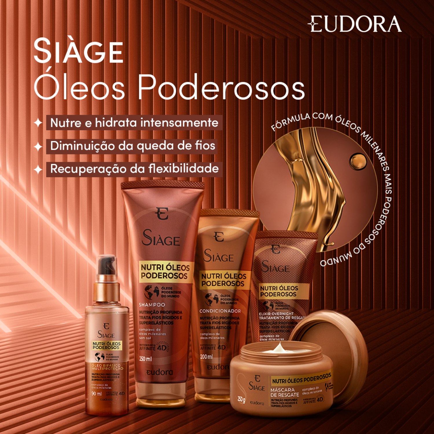 Kit Siàge Nutri Óleos Poderosos Shampoo + Condicionador + Óleo Bifásico Capilar