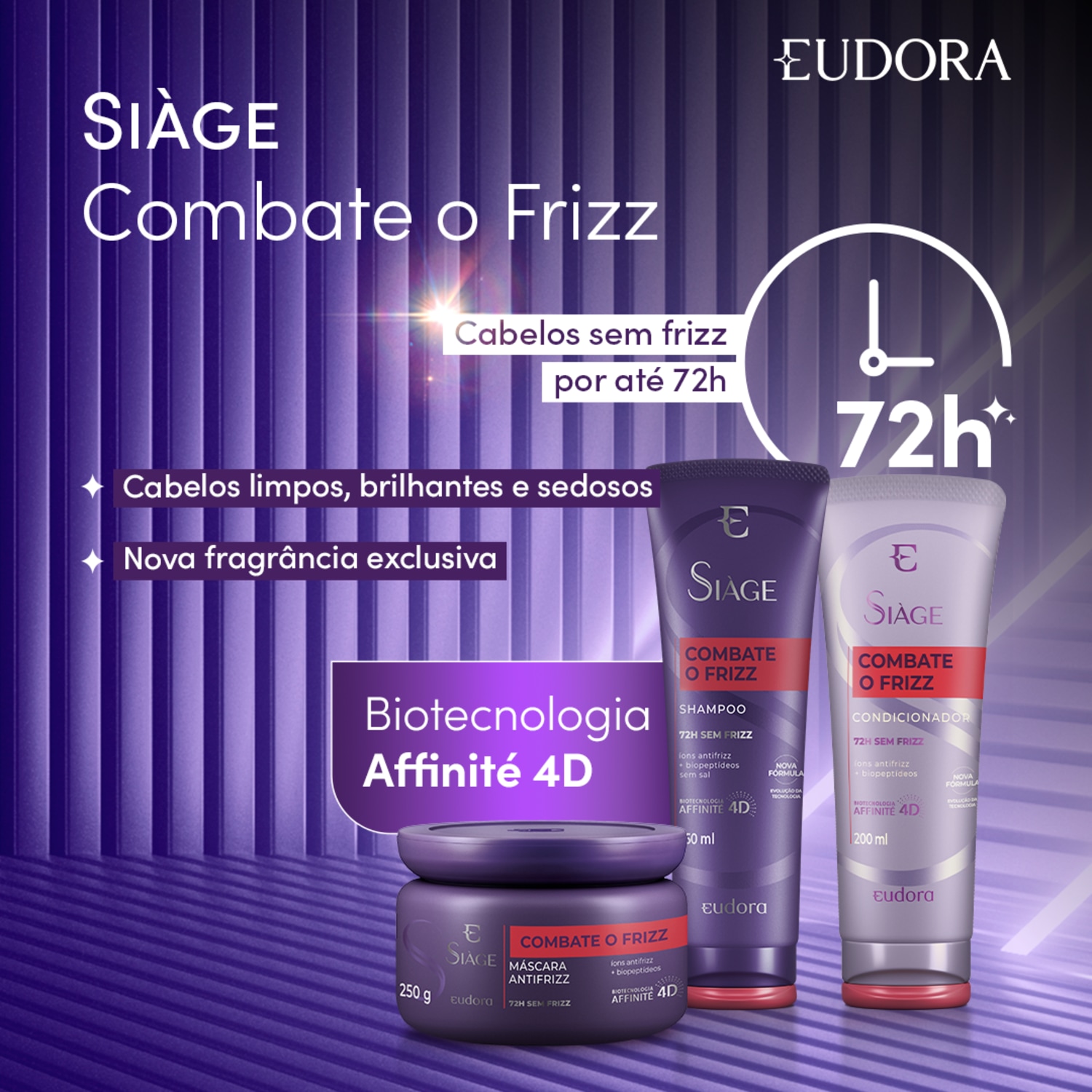 Combo Siàge Combate O Frizz: Shampoo 250ml + Máscara 250g + Condicionador 200ml