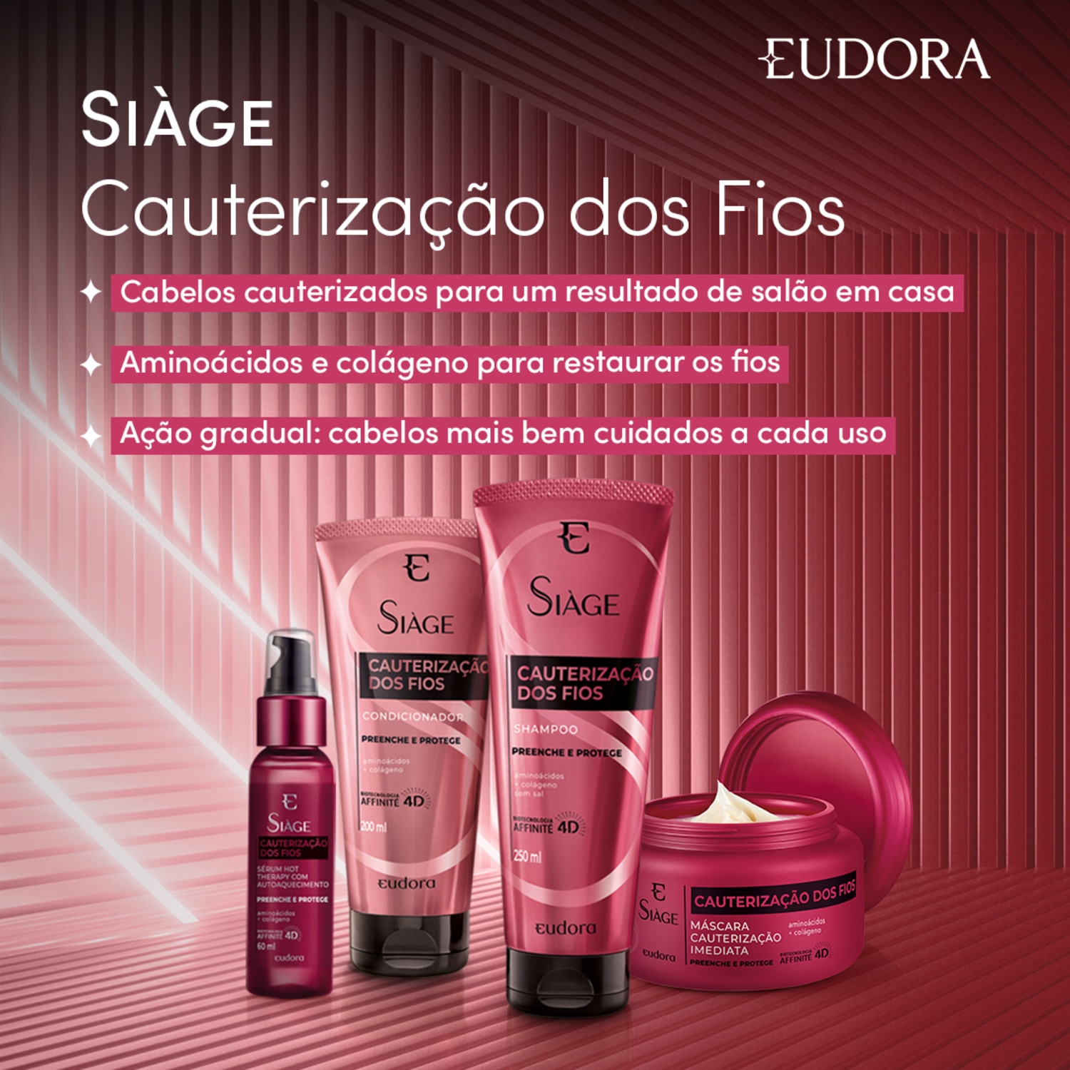 Combo Siàge Cauterização dos Fios: Shampoo 250ml + Máscara Capilar 250ml + Condicionador 200ml