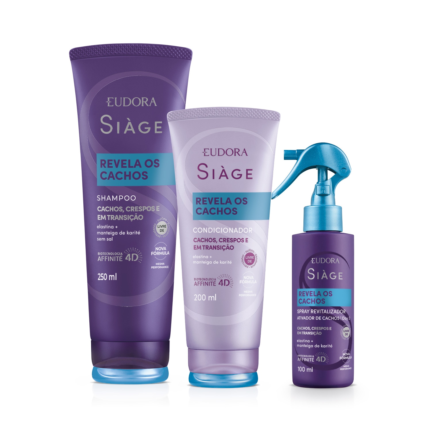 Combo Siàge Revela Os Cachos: Shampoo 250ml + Condicionador 200ml + Spray Capilar Revitalizador 100ml 1