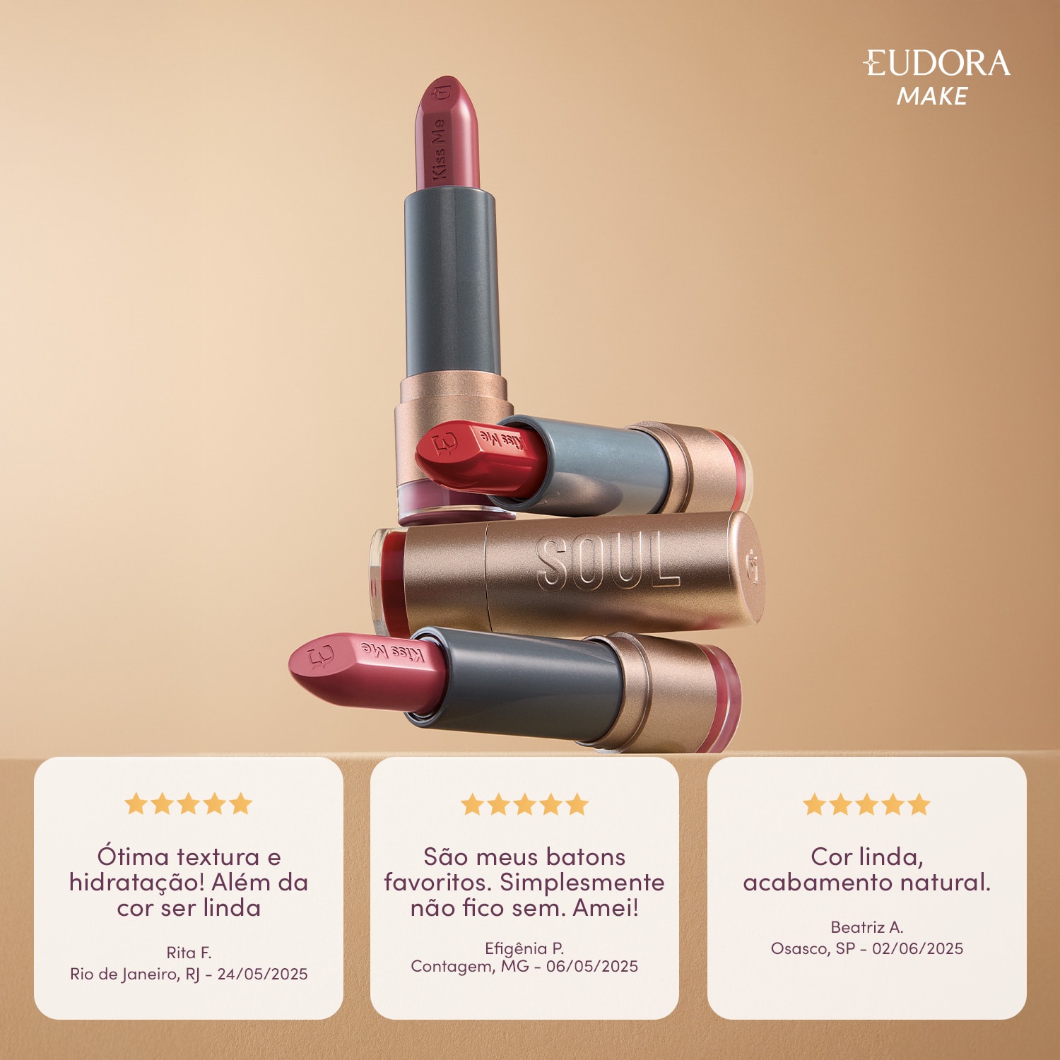 Combo SOUL Kiss Me Batom Bordô Look do Dia 3,7g + Batom Castanho Passarela 3,7g