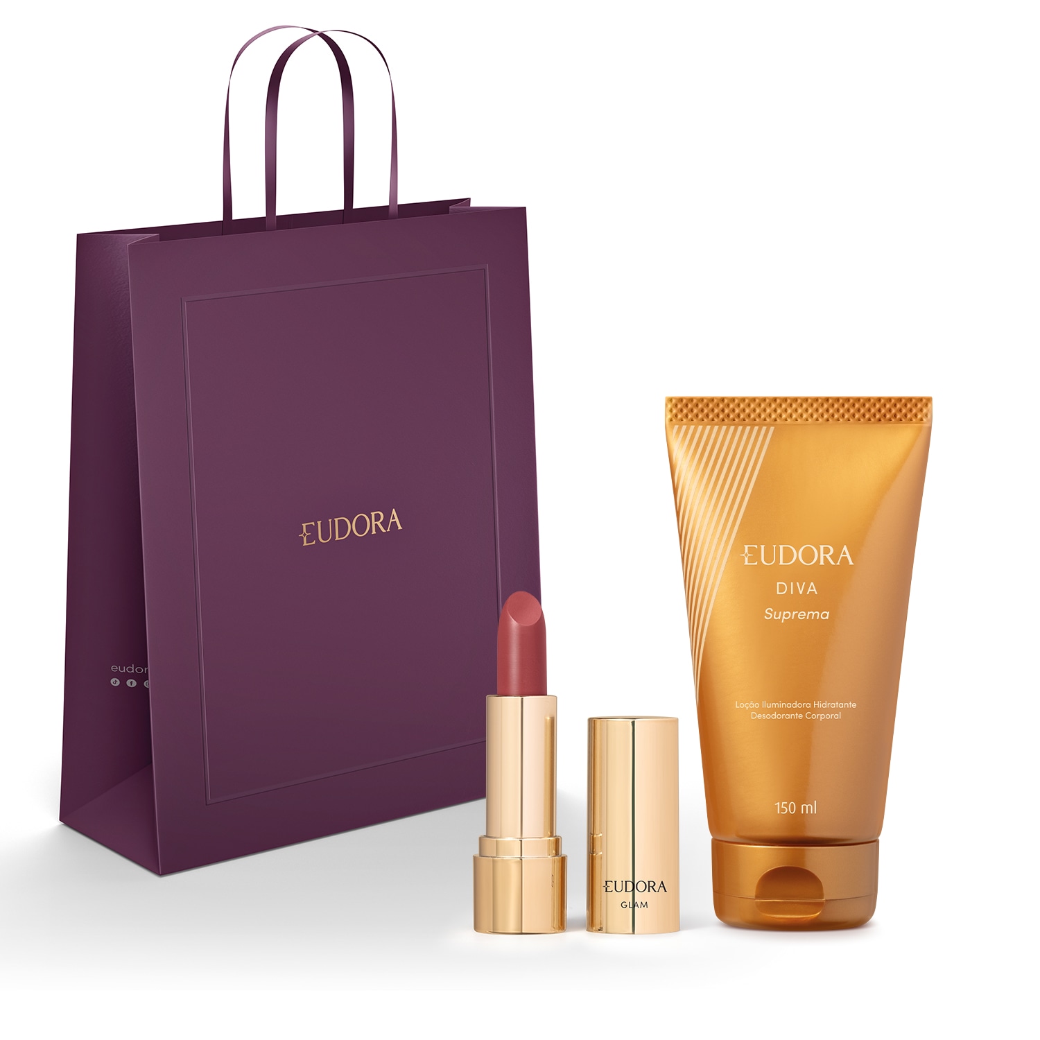 Combo Dia das Mães Diva Suprema: Loção Iluminadora 150ml + Batom Cremoso Rose Diva 3,6g + Sacola Tamanho M 1