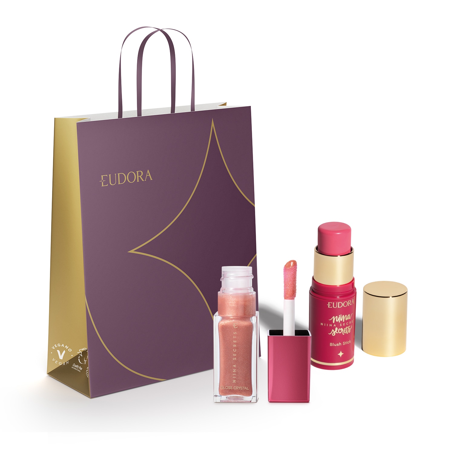 Combo Presente Niina Secrets: Gloss 7ml + Blush 5g + Sacola 1