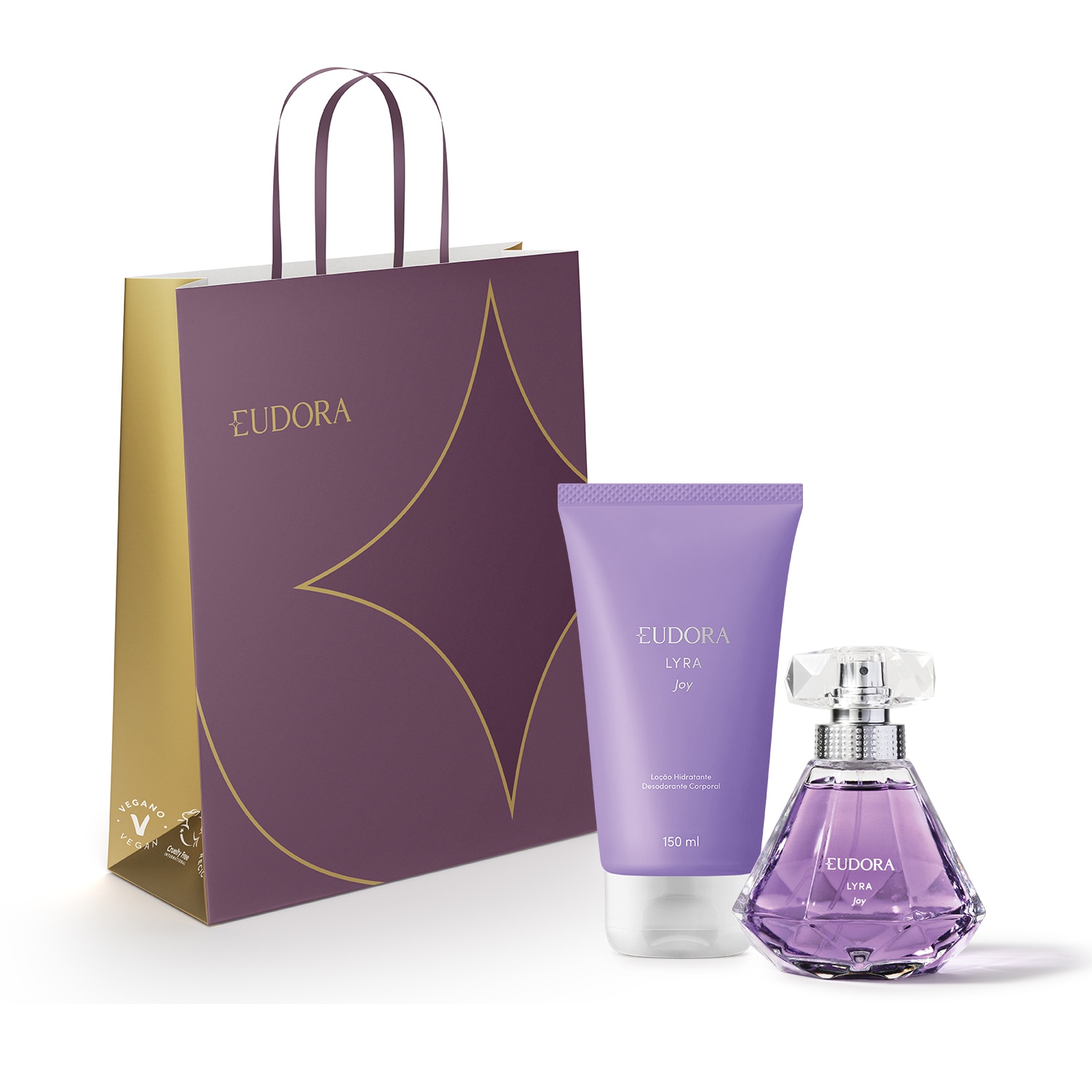 Combo Lyra Joy: Desodorante Colônia 75ml + Loção Hidratante Corporal 150ml + Sacola M 1