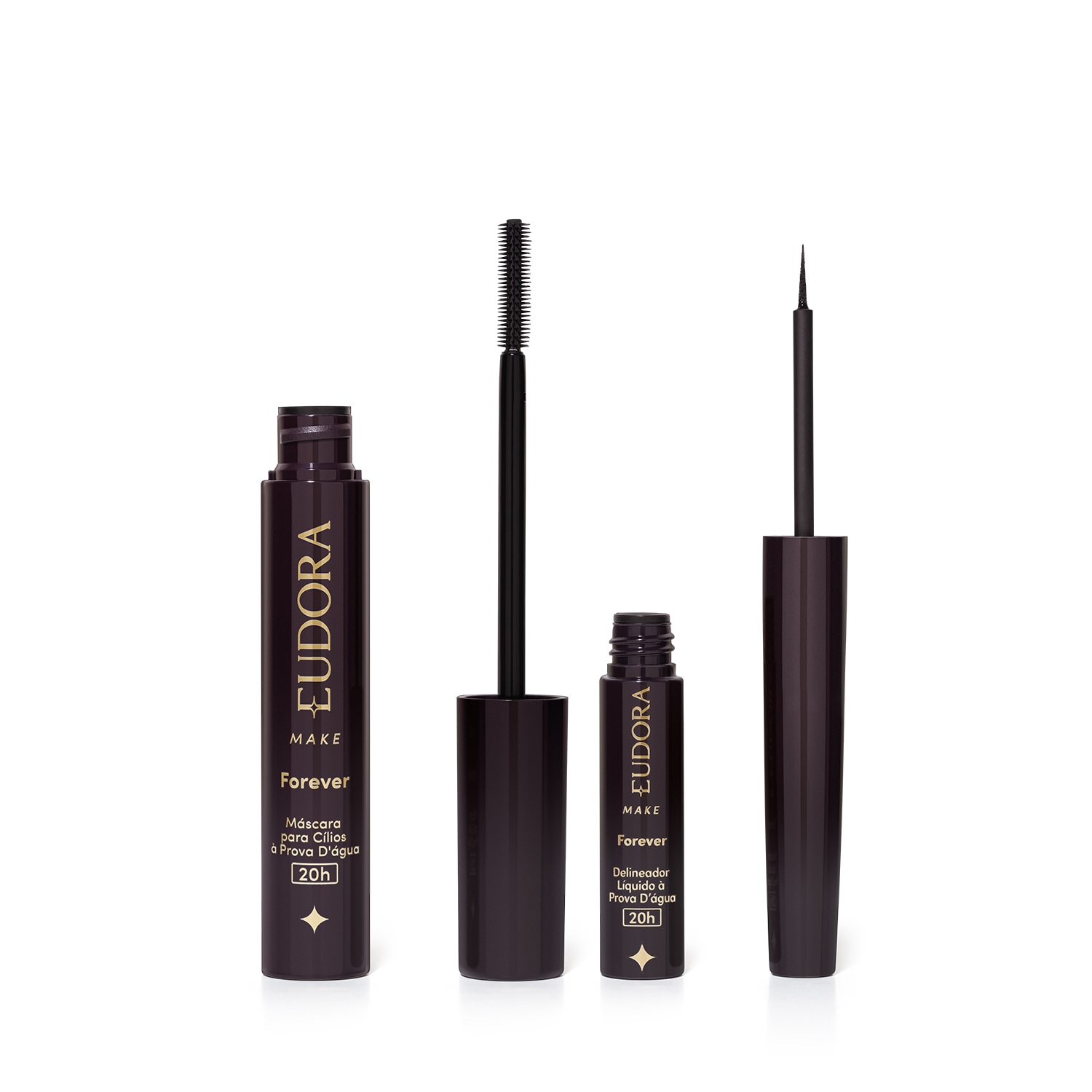 Combo Eudora Make: Máscara Cílios Forever 8g + Delineador Líquido Forever Preto 3ml 1