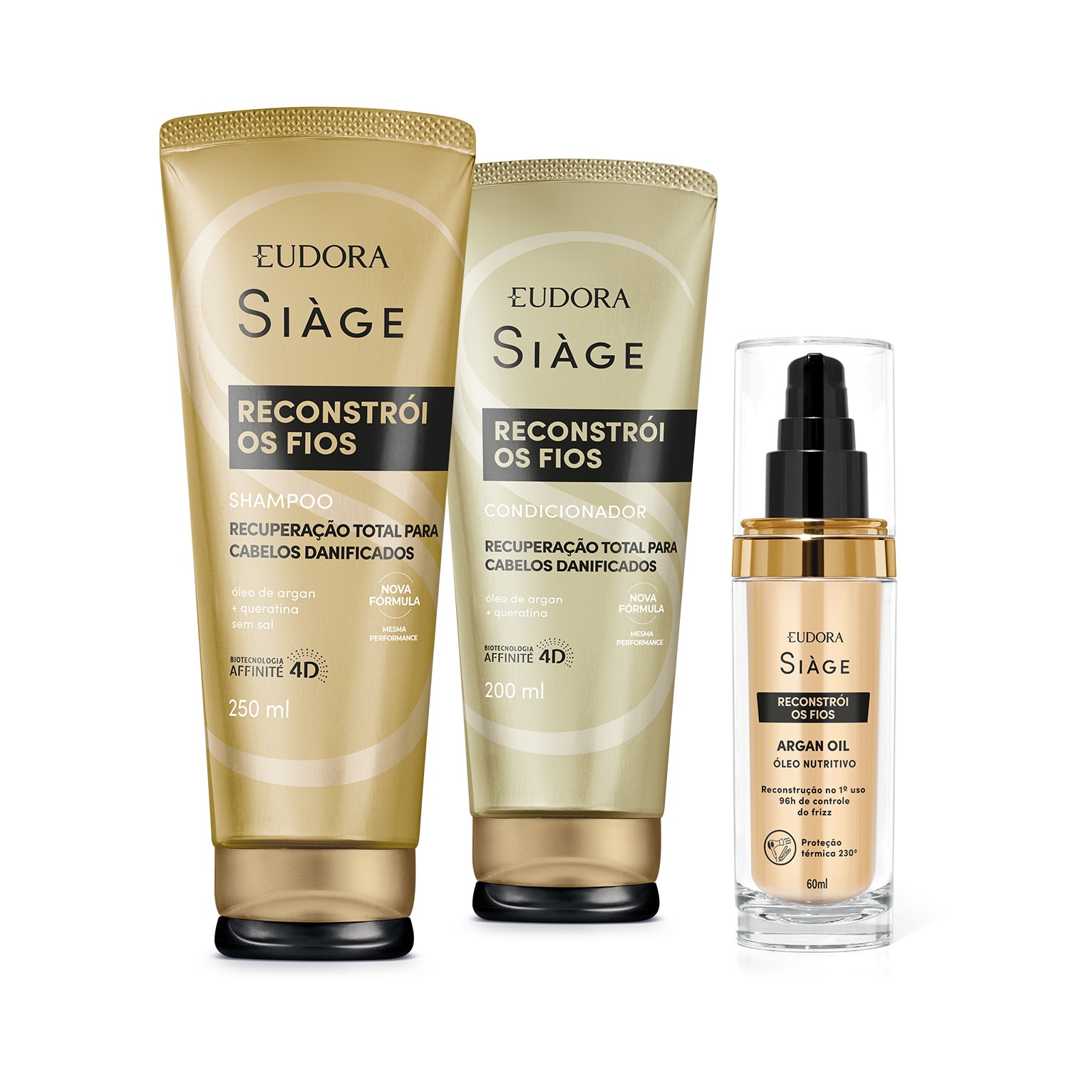 Combo Siàge Reconstrói os Fios: Shampoo 250ml + Condicionador 200ml + Argan Oil 60ml Combo Siàge Reconstrói os Fios: Shampoo 250ml + Condicionador 200ml + Argan Oil 60ml