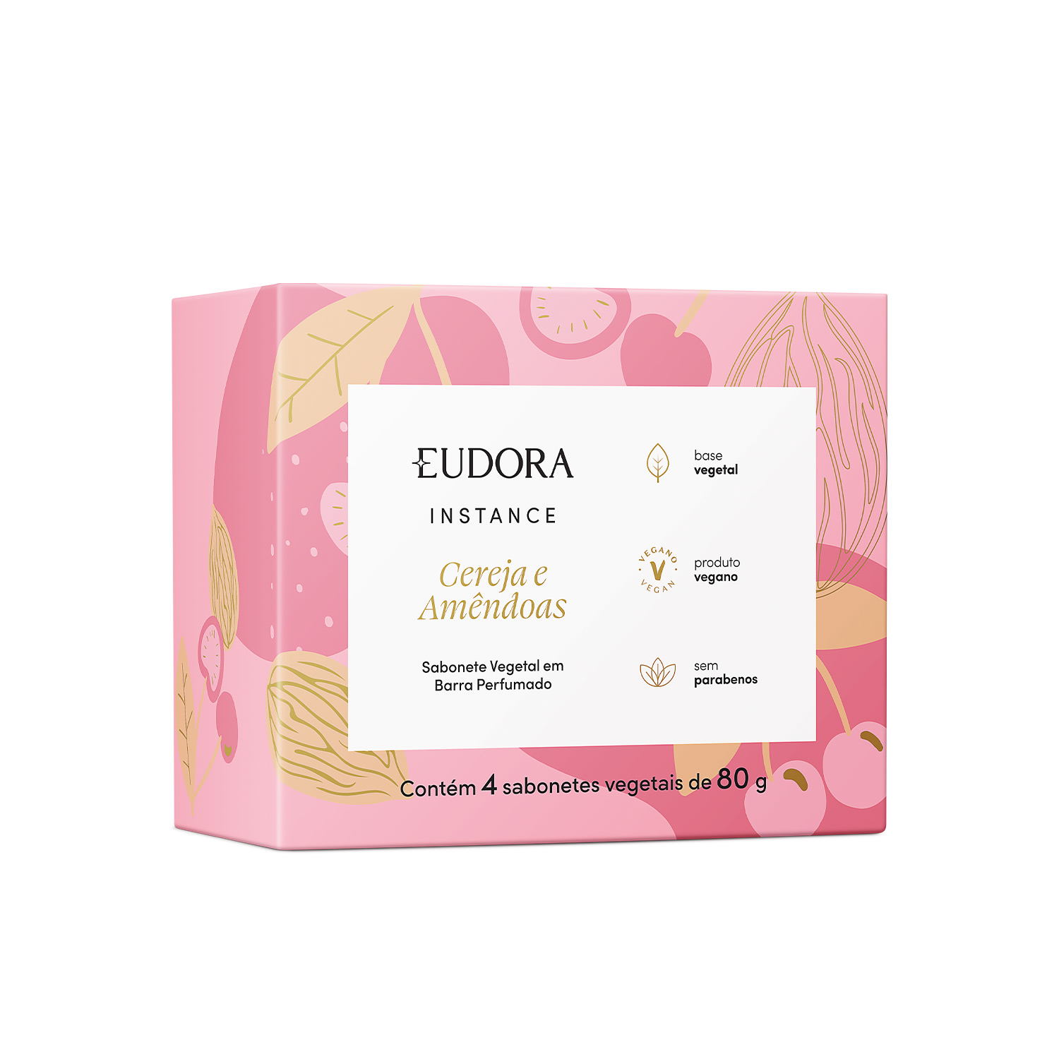 Kit Sabonetes em Barra Vegetal Perfumado Instance Cereja e Amêndoas 4x80g