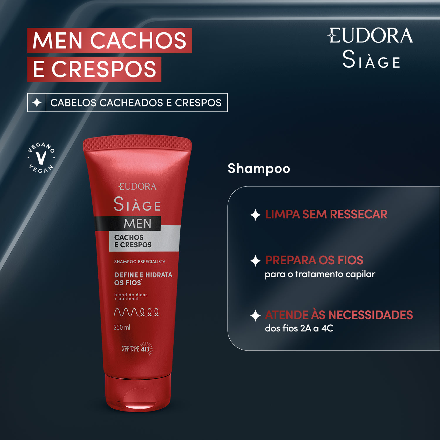 Shampoo Siàge Men Cachos e Crespos 250ml