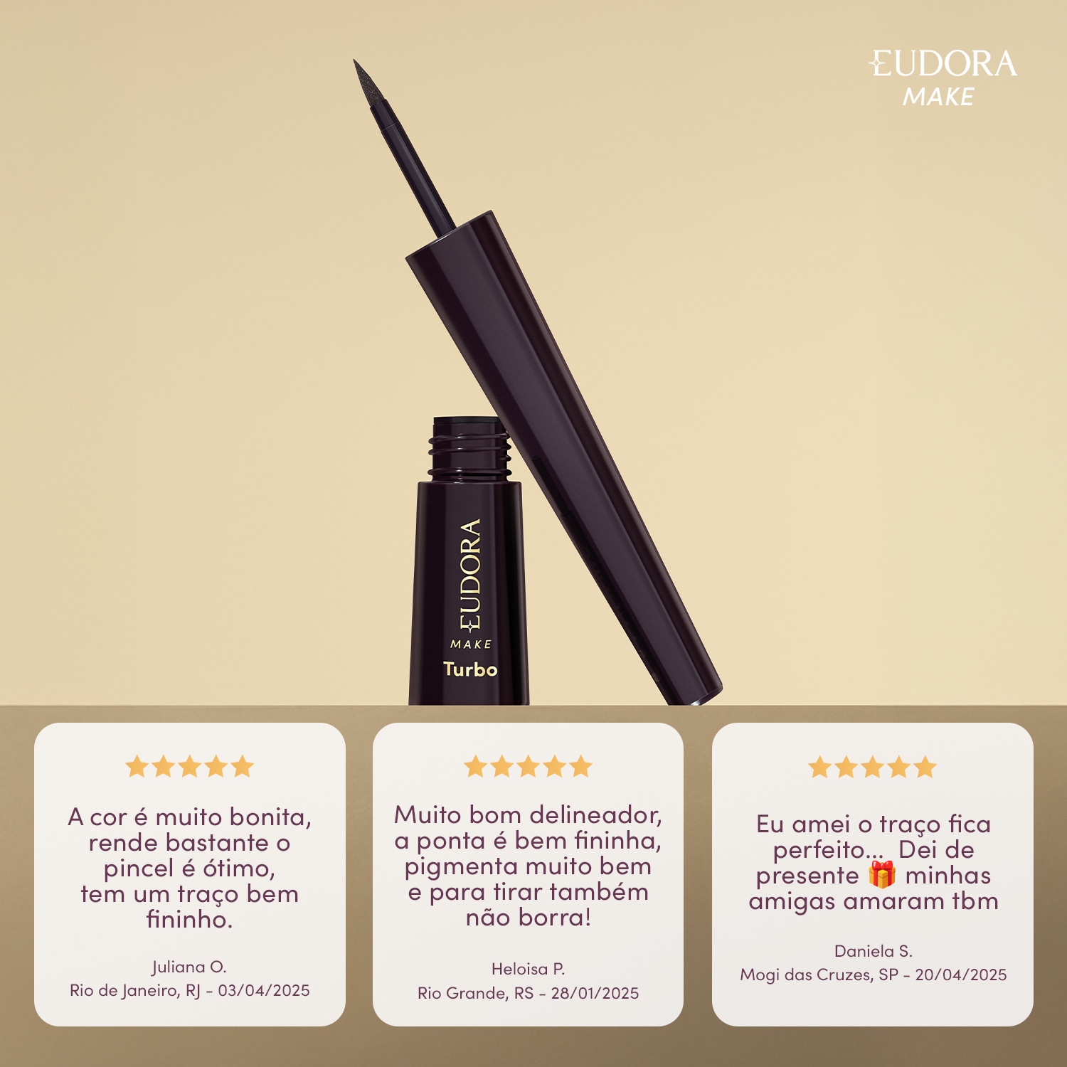 Delineador Líquido Para Olhos Preto Essencial Eudora Make 2,5ml 3