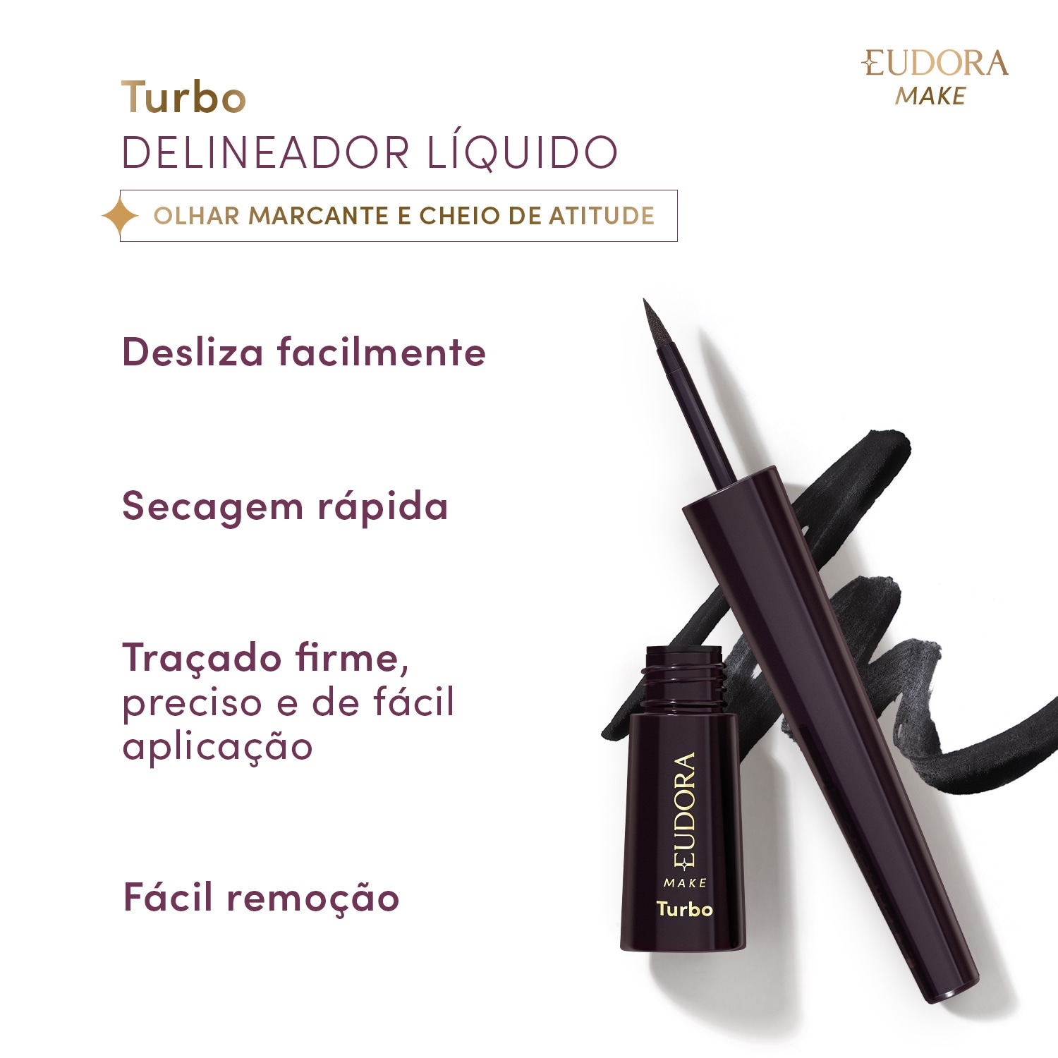 Delineador Líquido Para Olhos Preto Essencial Eudora Make 2,5ml 2