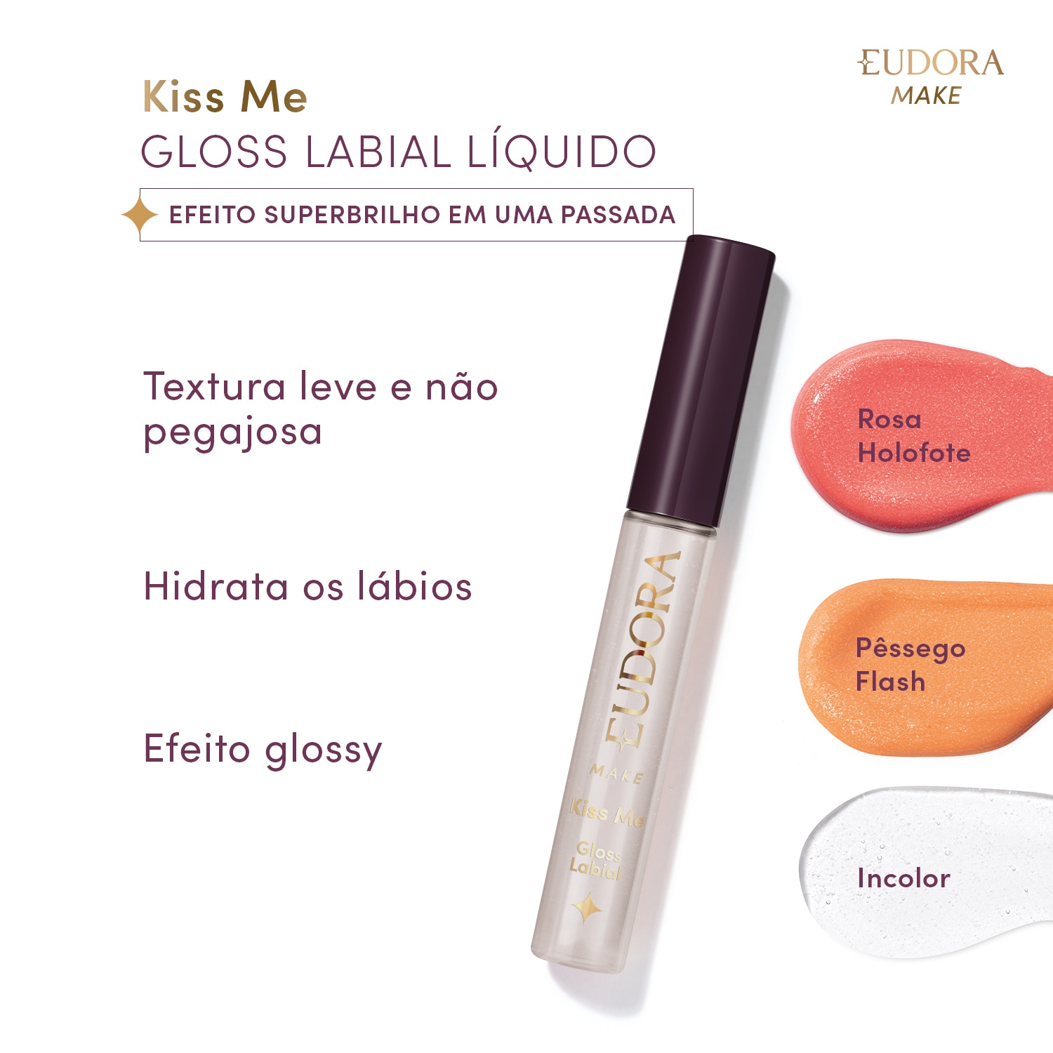 Gloss Labial Líquido Incolor Eudora Make Kiss Me 5,2ml