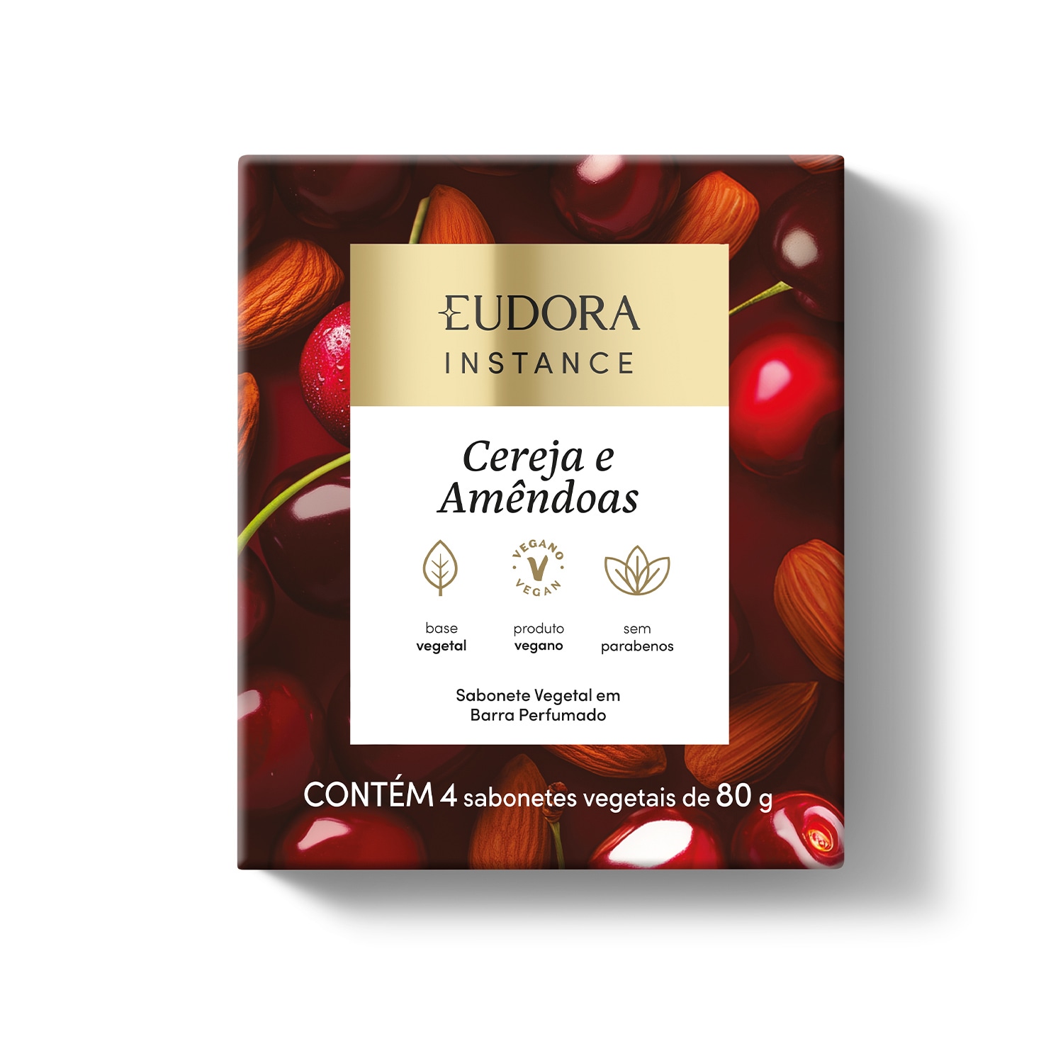Eudora Instance Cereja e Amêndoas - Sabonete Vegetal em Barra Perfumado 4x80g