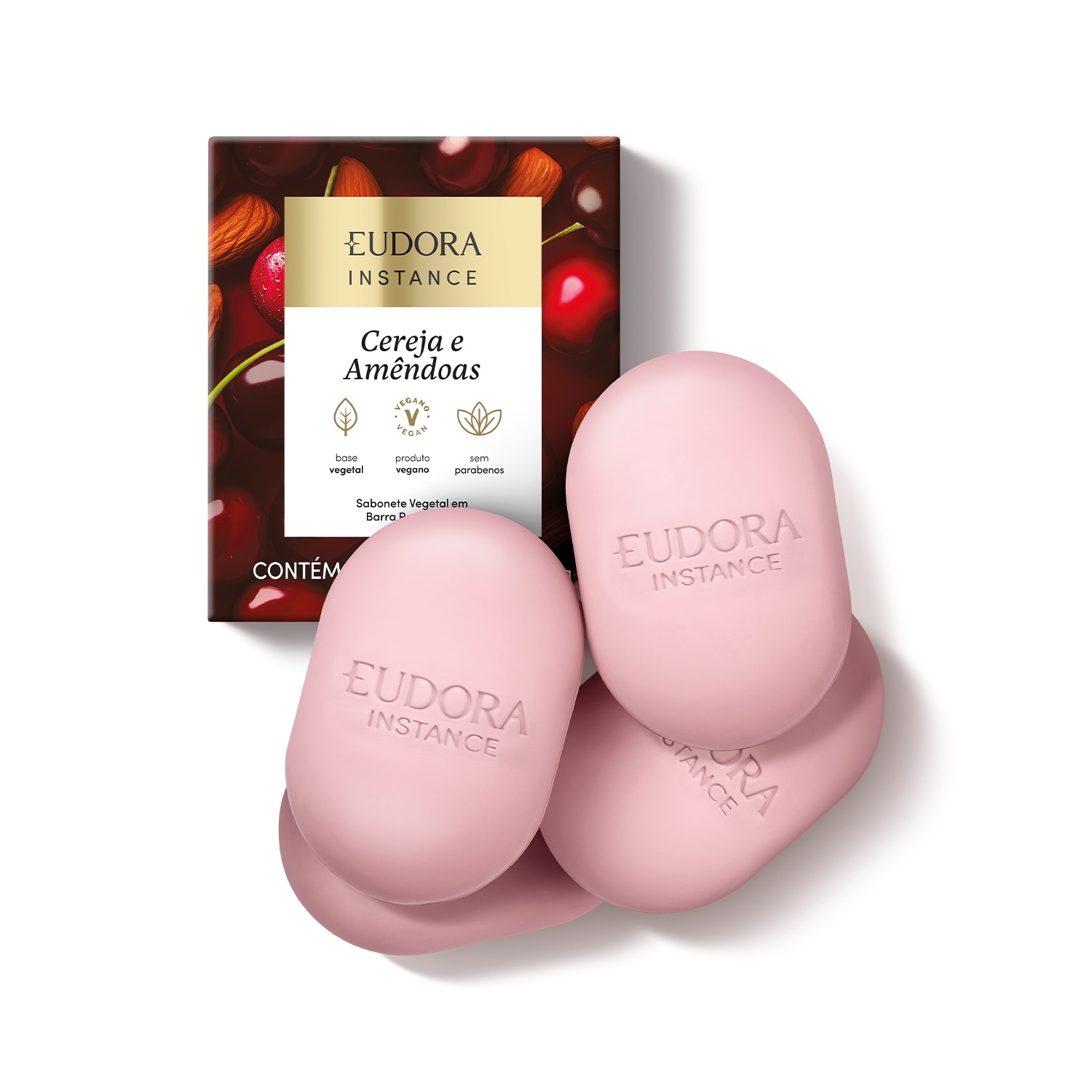 Eudora Instance Cereja e Amêndoas - Sabonete Vegetal em Barra Perfumado 4x80g