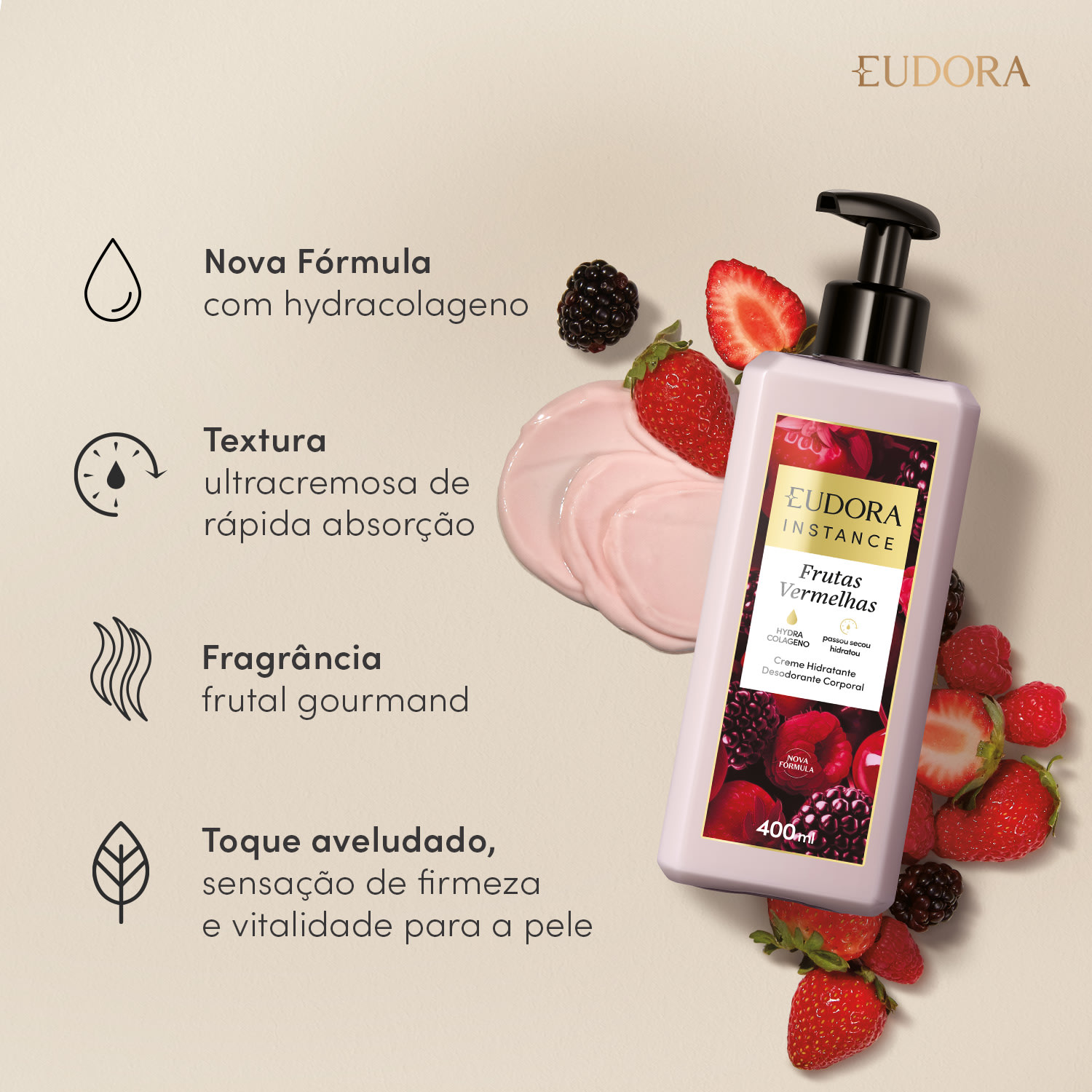 Creme Hidratante Desodorante Corporal Instance Frutas Vermelhas 400ml