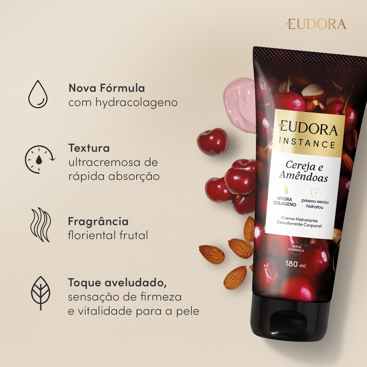 Creme Hidratante Desodorante Corporal Instance Cereja e Amêndoas 180ml