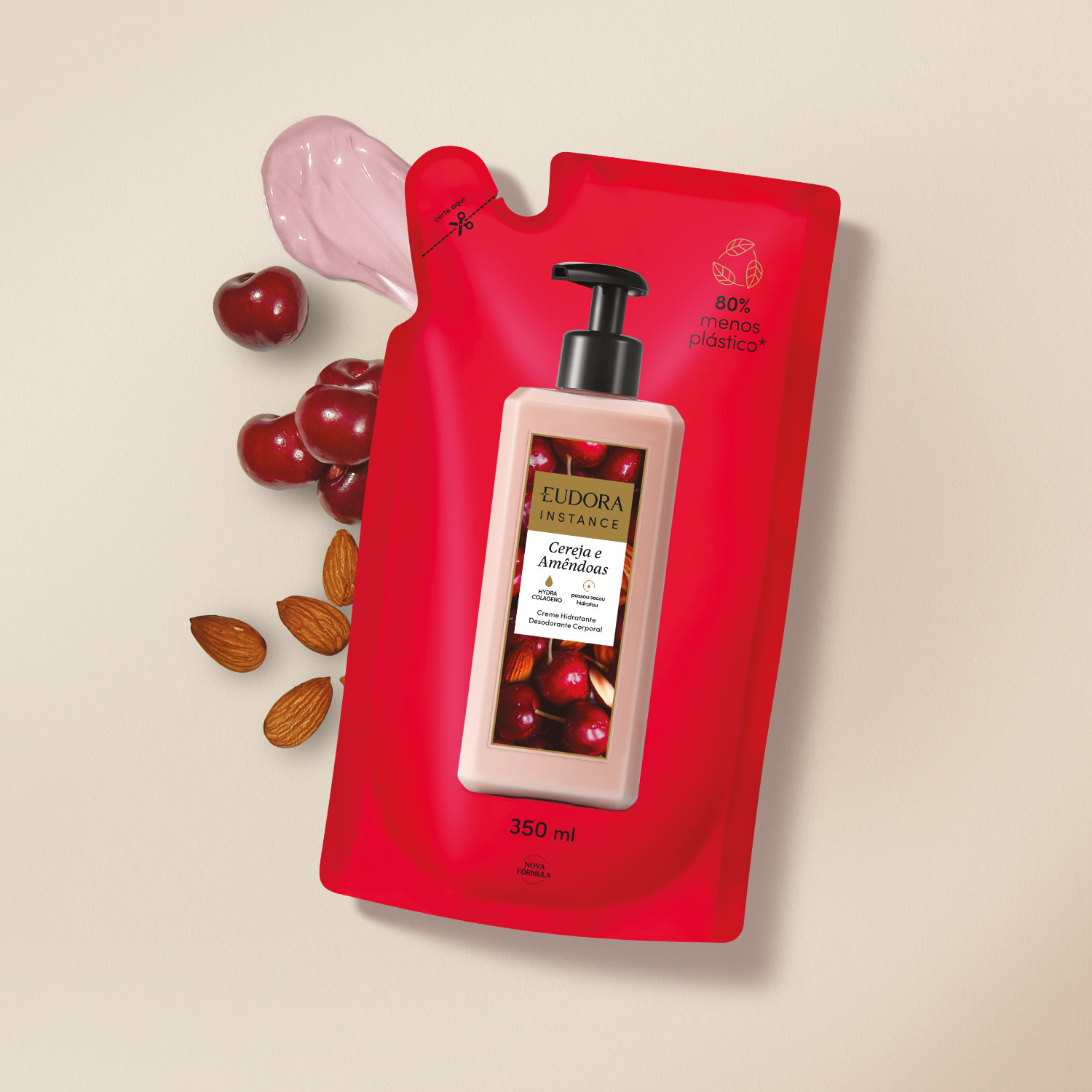 Refil Creme Hidratante Desodorante Corporal Instance Cereja e Amêndoas 350ml