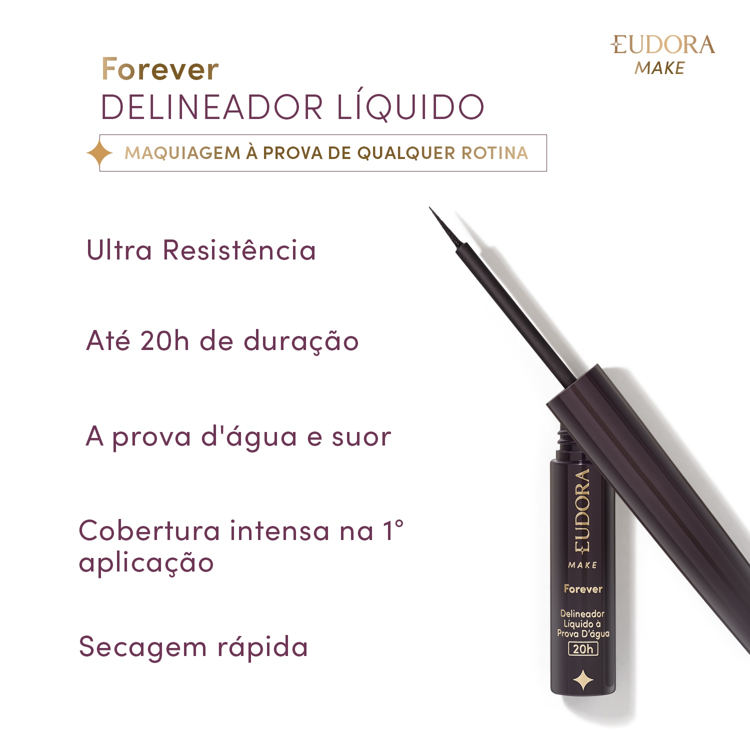 Delineador Líquido Preto à prova d'água Forever Eudora Make 3ml