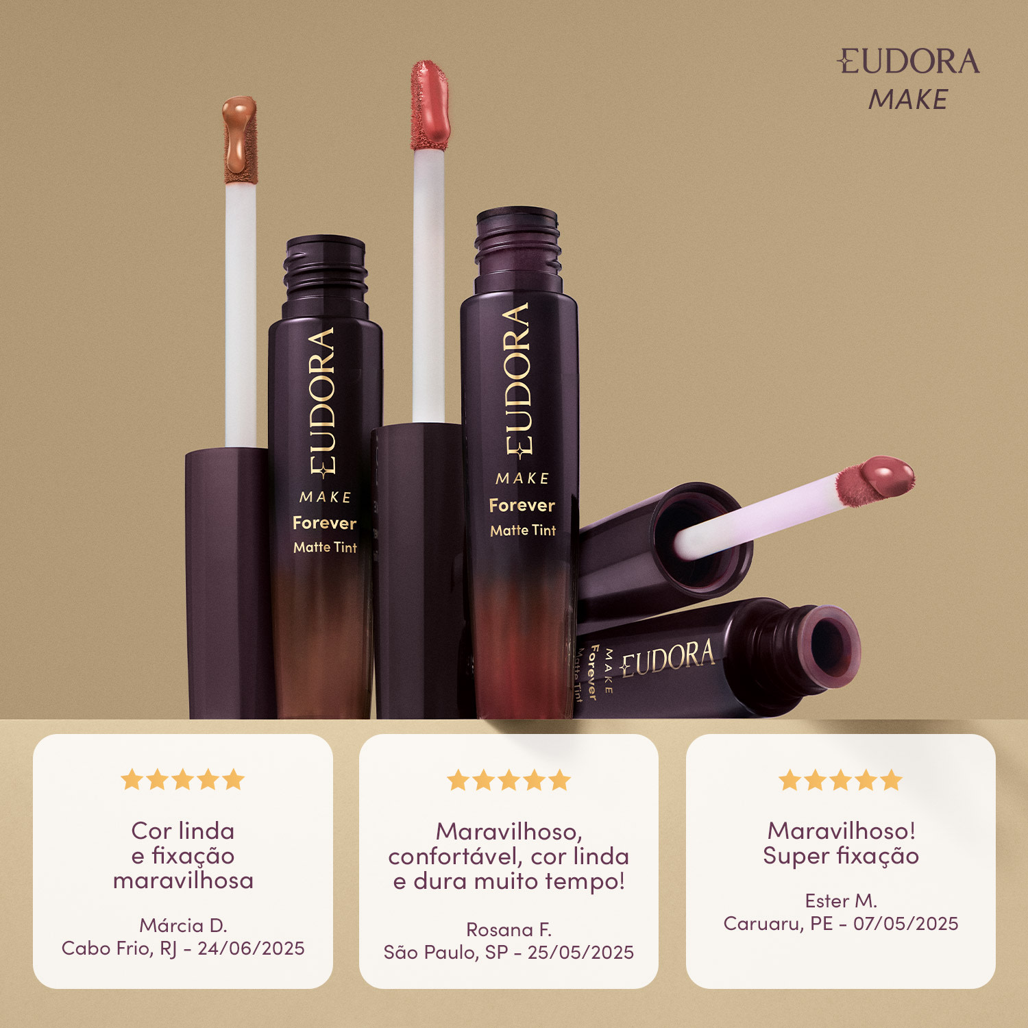 Batom Líquido Marrom Nude Icônico Eudora Make Forever Matte Tint 4ml
