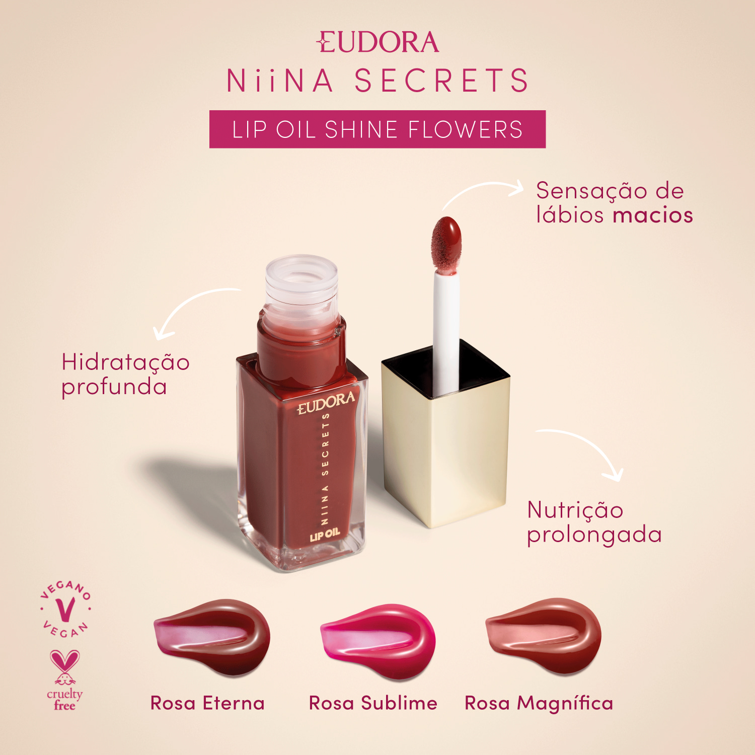 Lip Oil Shine Flowers Rosa Eterna Niina Secrets 7ml