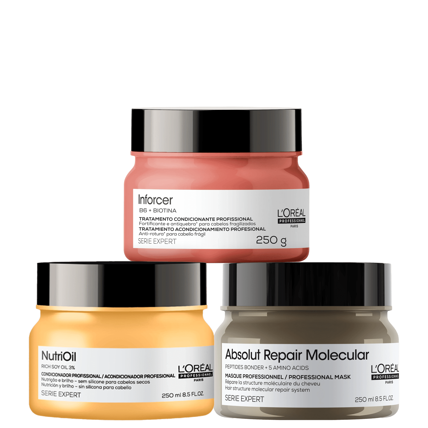 Kit L'Oréal Professionnel Absolut Repair Molecular + NutriOil + Inforcer Masks (3 Produtos...