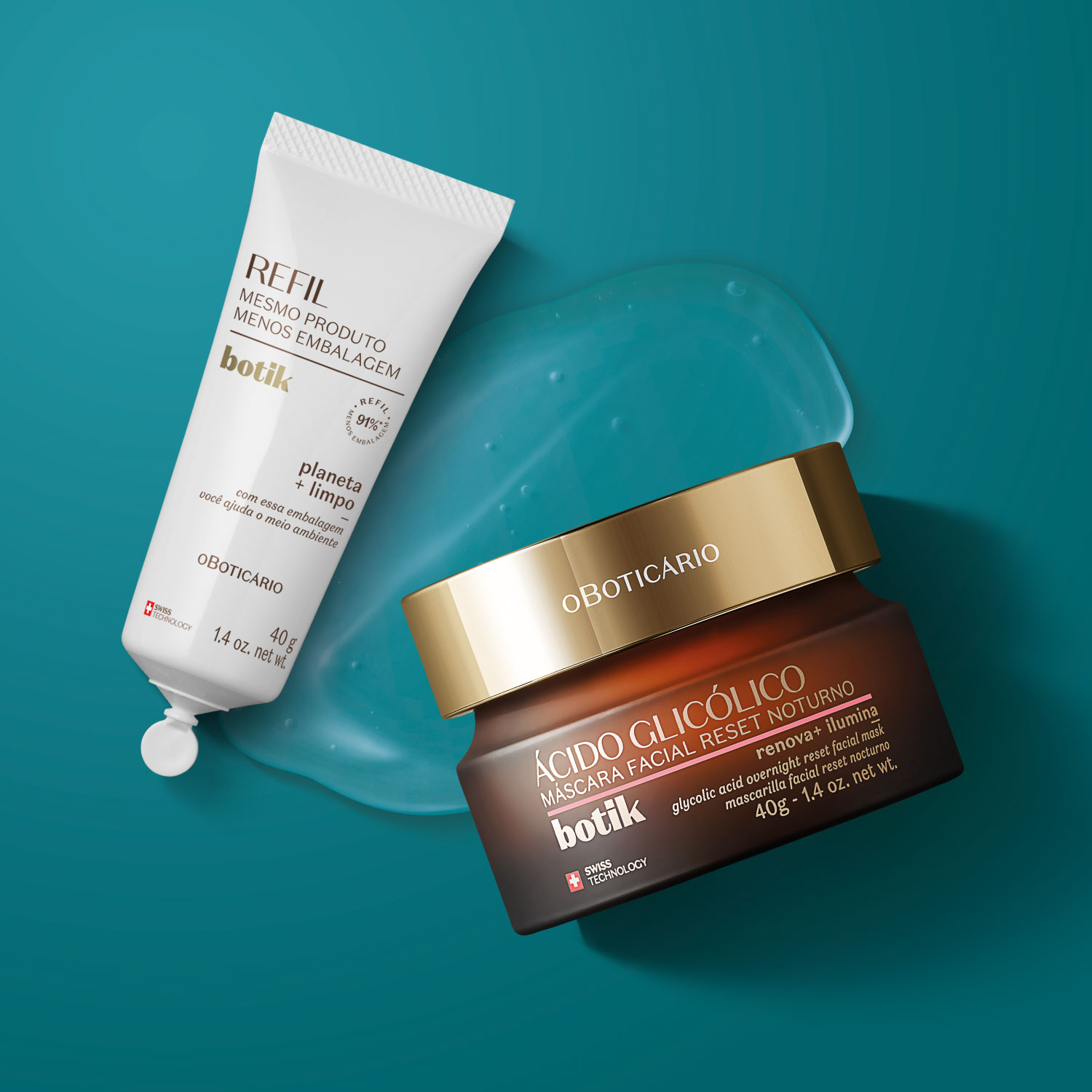 Combo Botik Ácido Glicólico: Máscara Facial Noturna 40g + Refil 40g